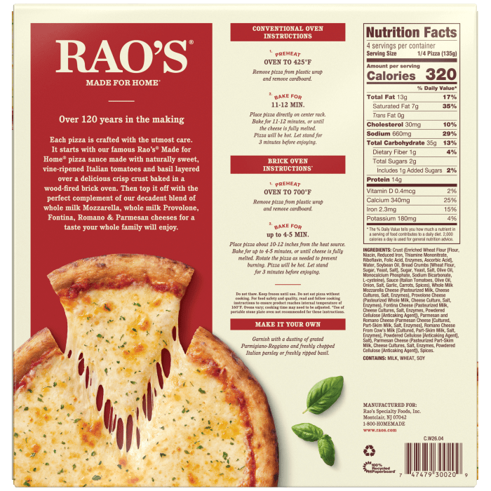 Five Cheese Frozen Pizza, 19 oz - Back Image