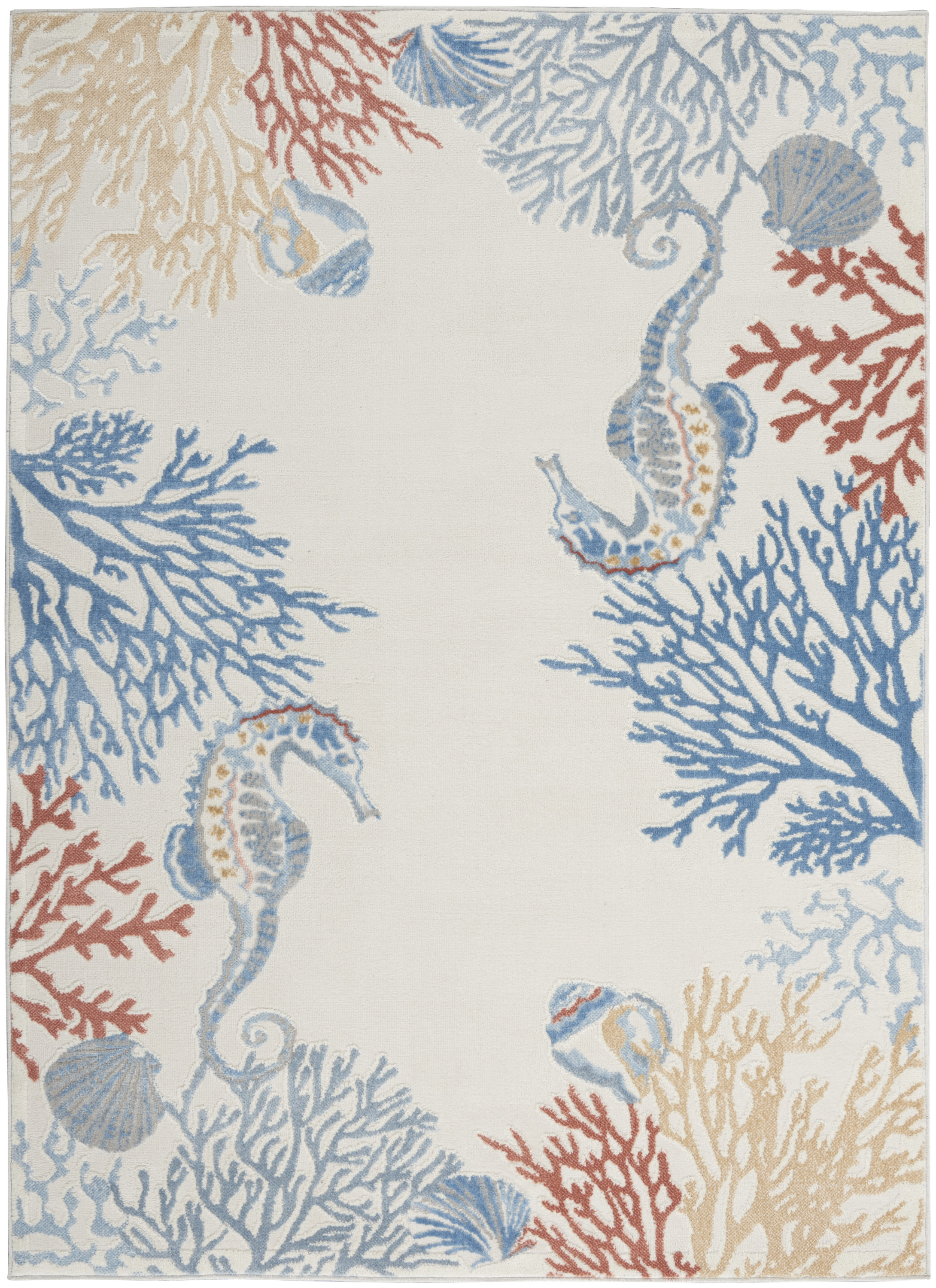 Nourison Seaside 5'3" x 7'3" Ivory Multicolor Coastal, Nautical & Beach Indoor Rug
