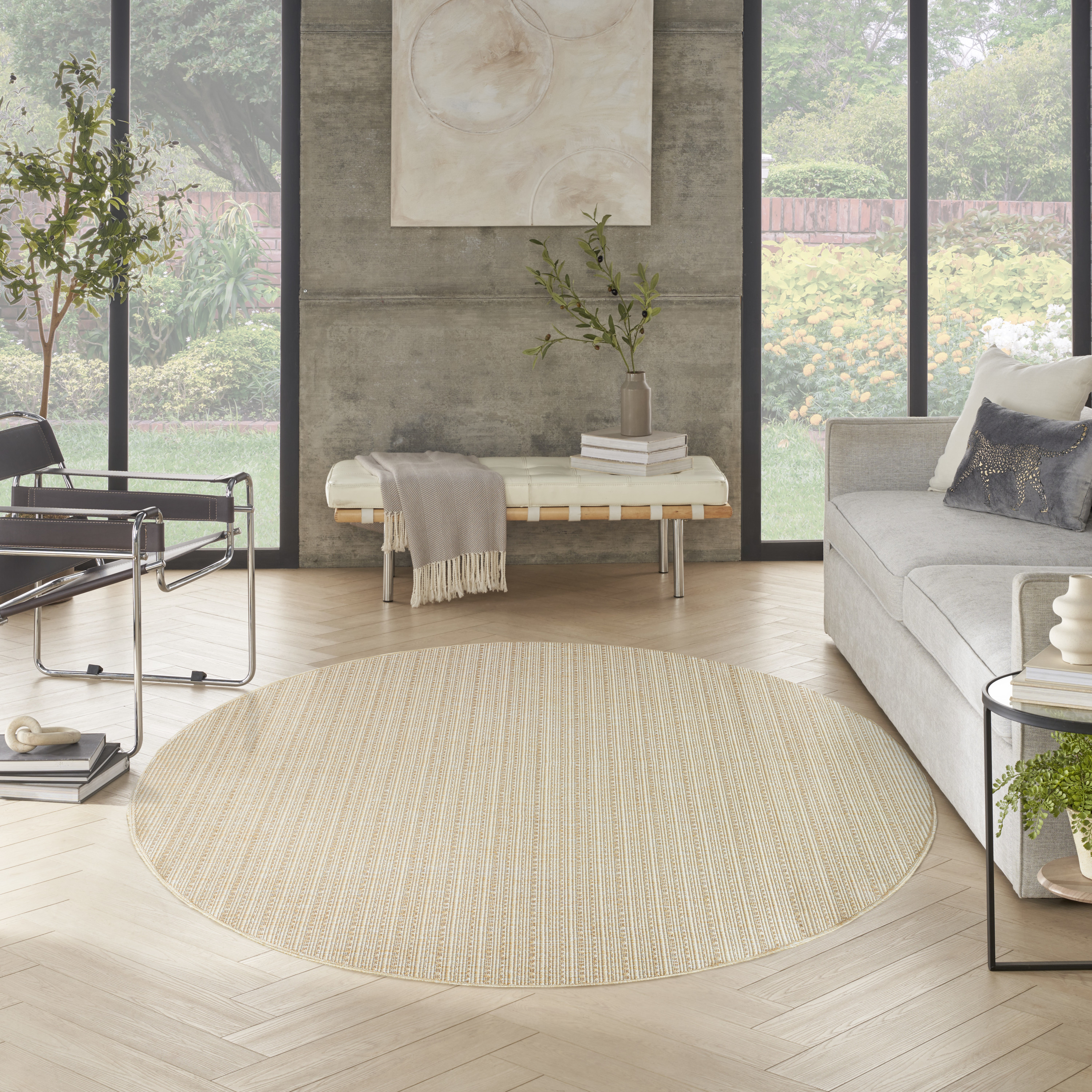 Nourison Tulum 8' x Round Cream Outdoor Rug