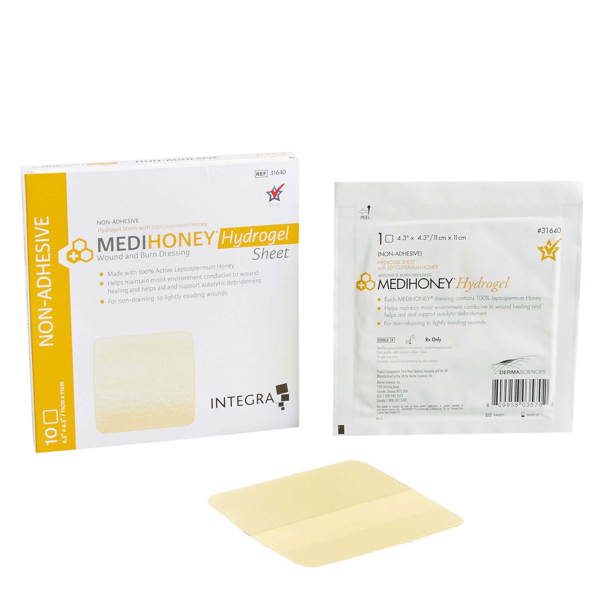 Medihoney® Honey Hydrogel Dressing without Adhesive, 4-3/10 x 4-3/10 Inch