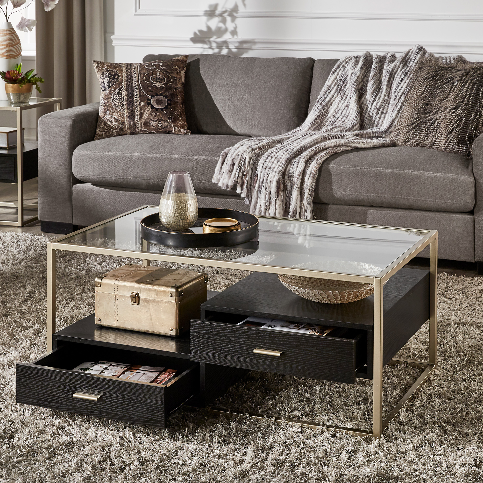 Champagne Silver Finish Table with Storage