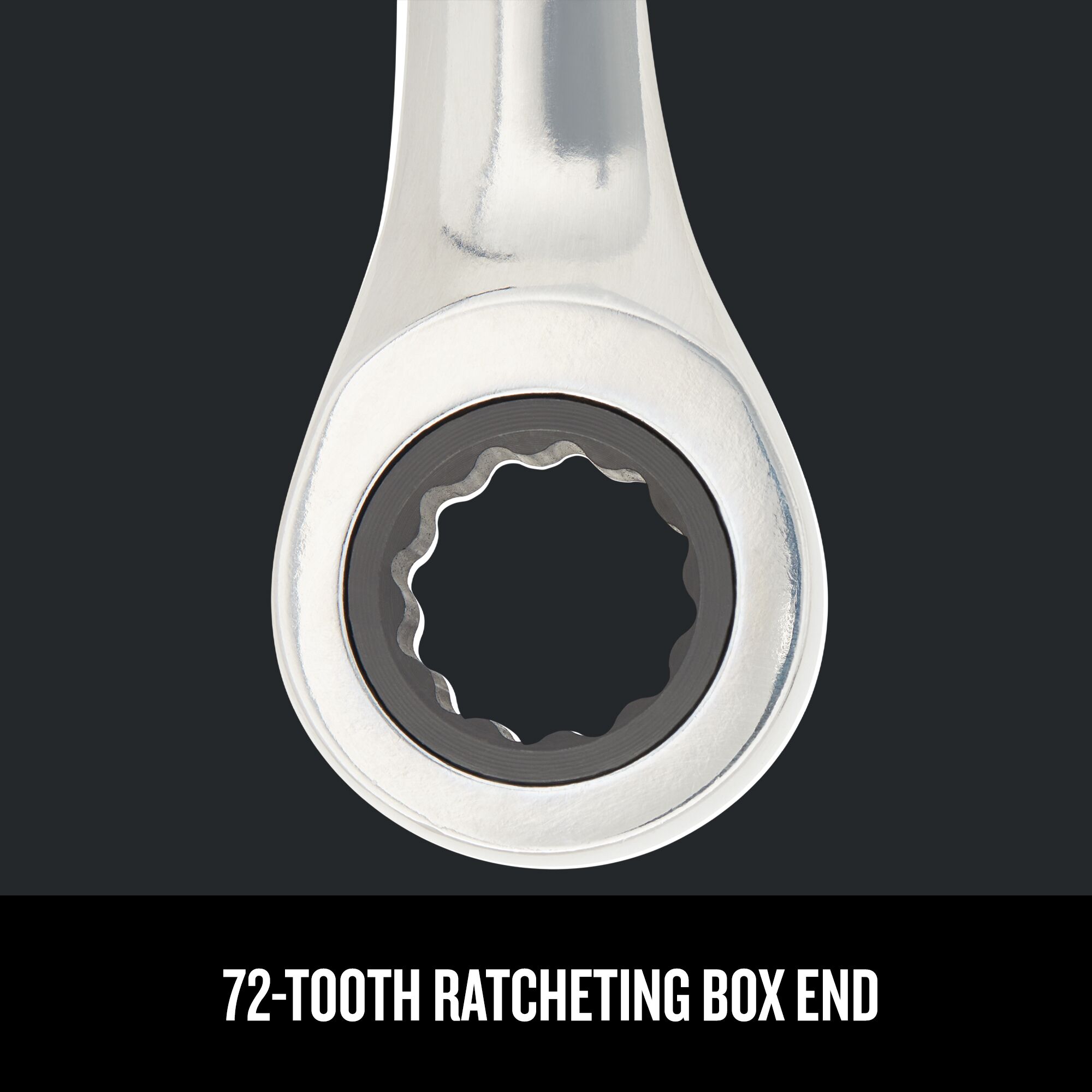 Close-up view of Craftsman 12 pt. Metric Ratchet Wrench box end showing 72-tooth ratcheting box end