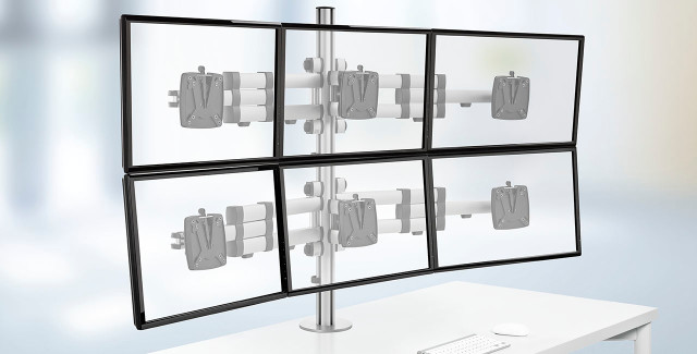 Ideal for busy work environments, TSS Monitor Arms are highly customizable to create single or complex monitor systems.