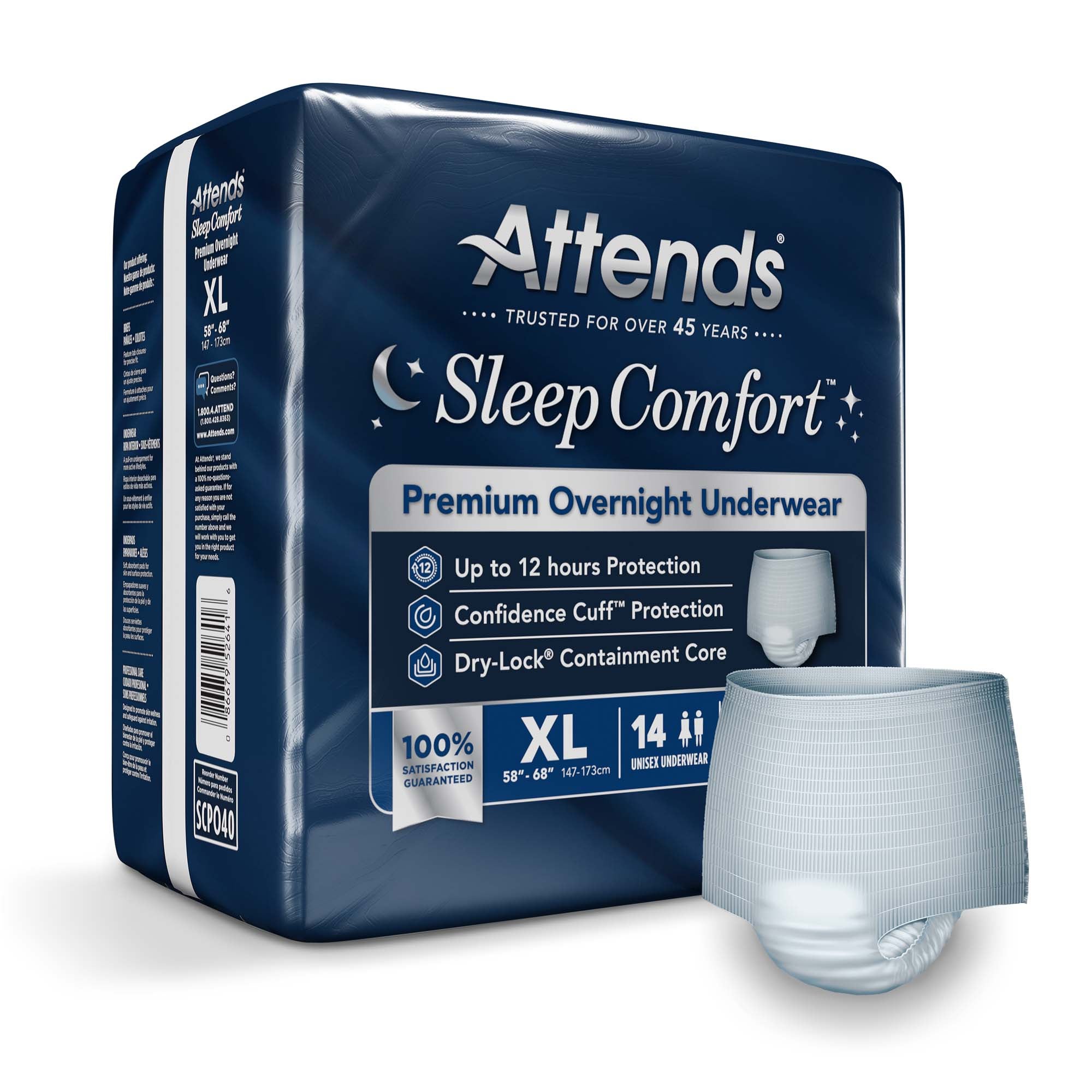 Attends® Sleep Comfort Premium Overnight Underwear, Extra Large, 58 – 68 Inches