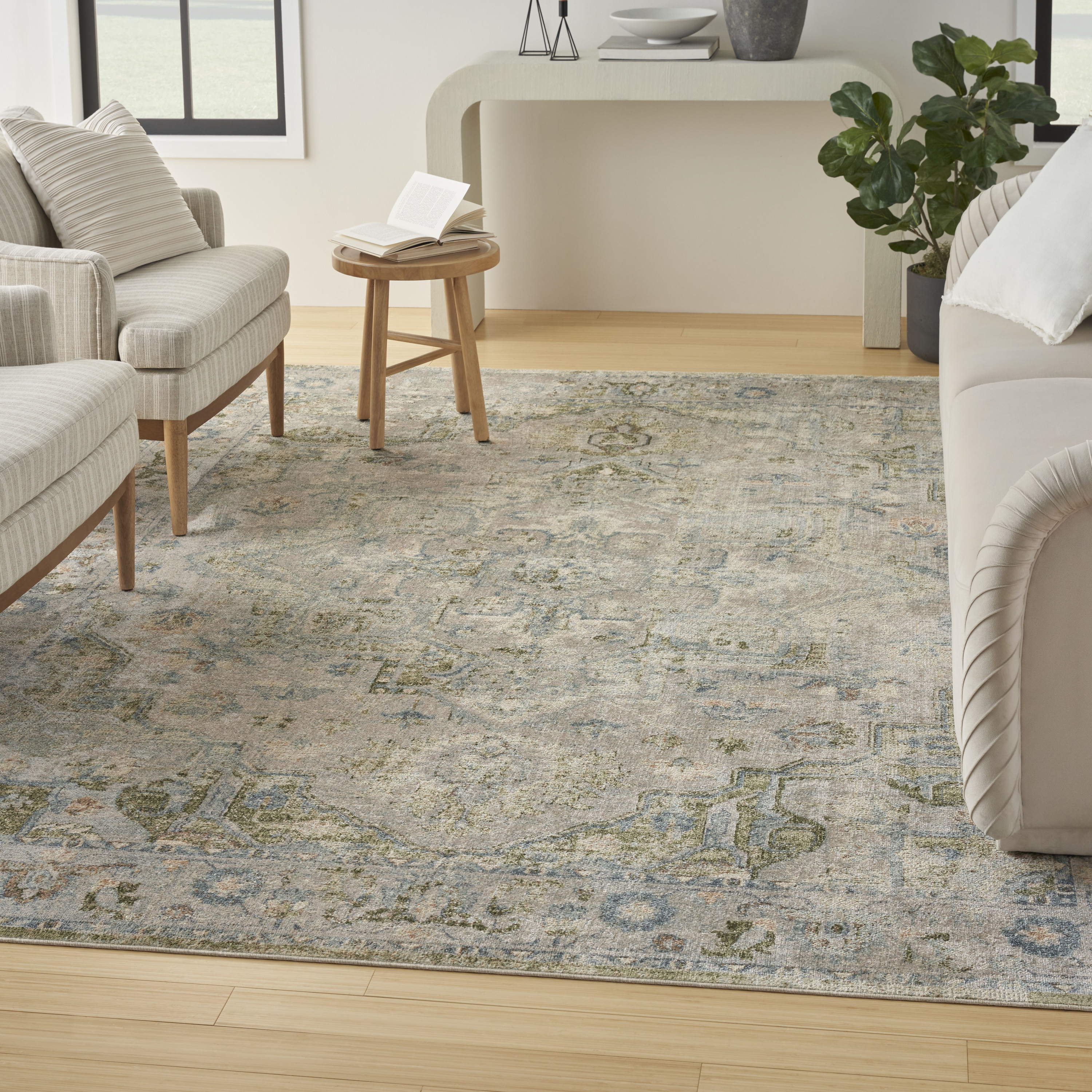Nourison Astra Machine Washable 10' x 14' Blue Green Vintage Indoor Rug