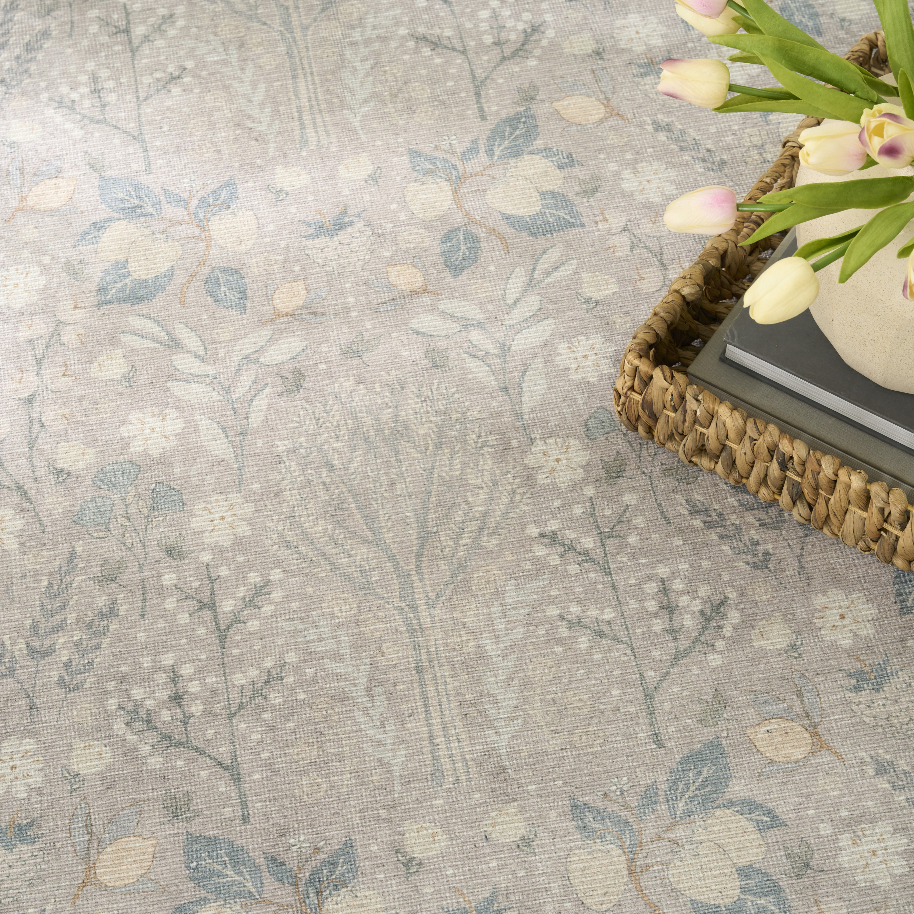 Nourison Botanical Washables 4' x 6' Grey Multicolor Modern Indoor Rug