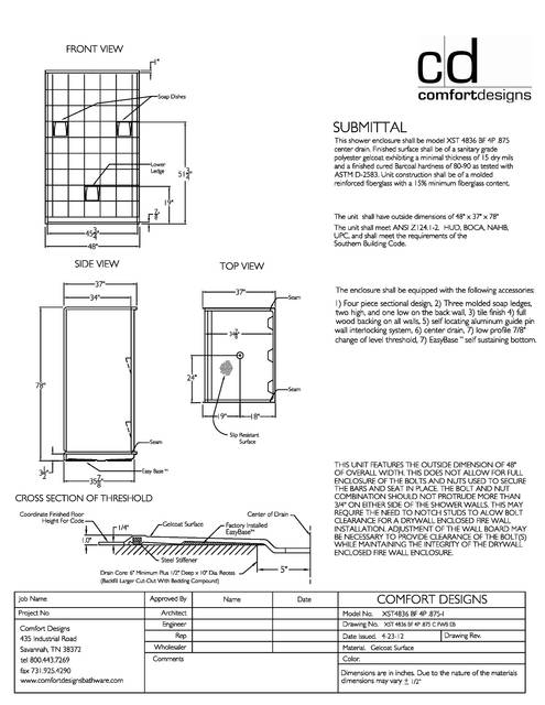 Spec Sheet — Cd Shower Spec Sheet Xst 4836bf 4p