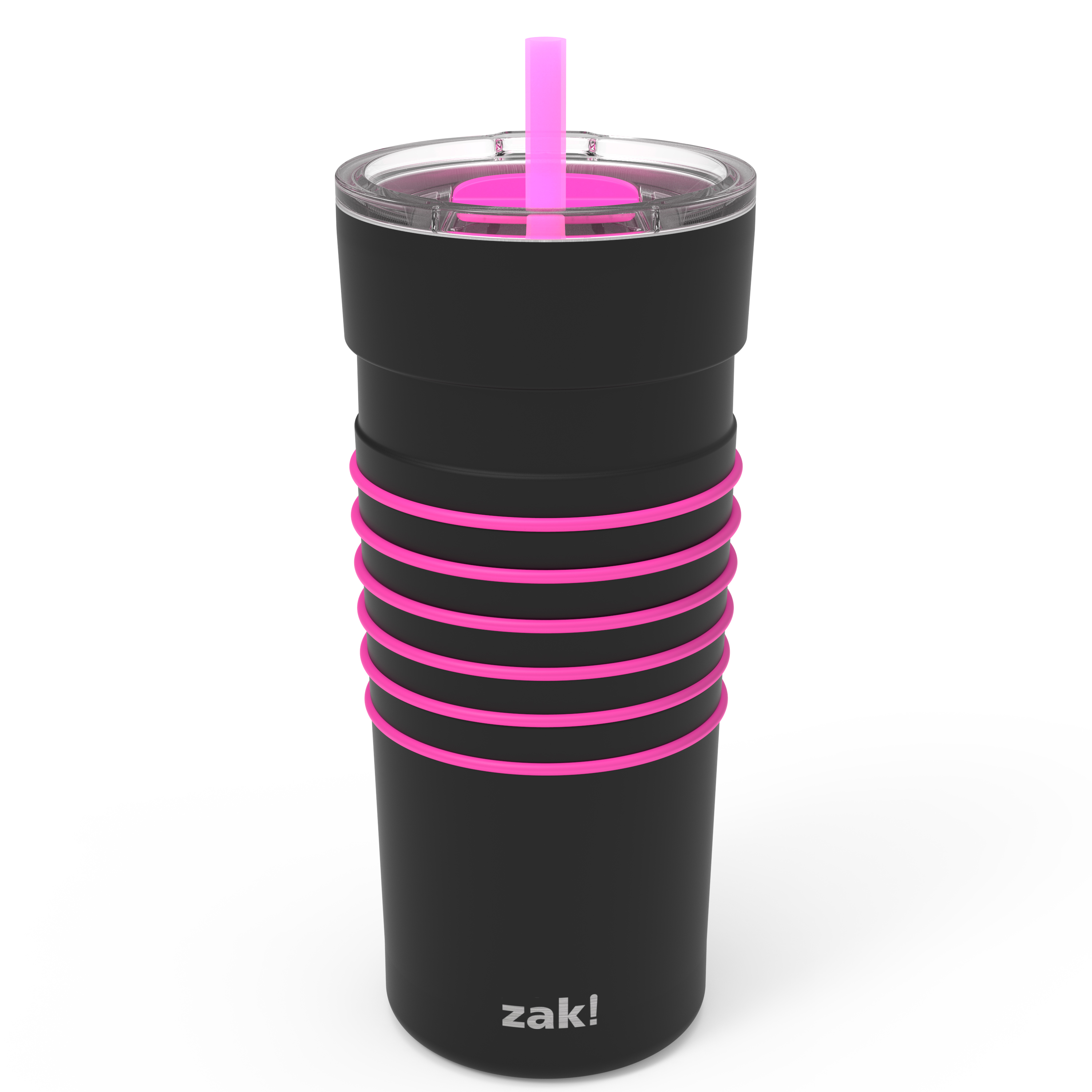 HydraTrak 20 ounce Vacuum Insulated Stainless Steel Tumbler, Black with Pink Rings slideshow image 2