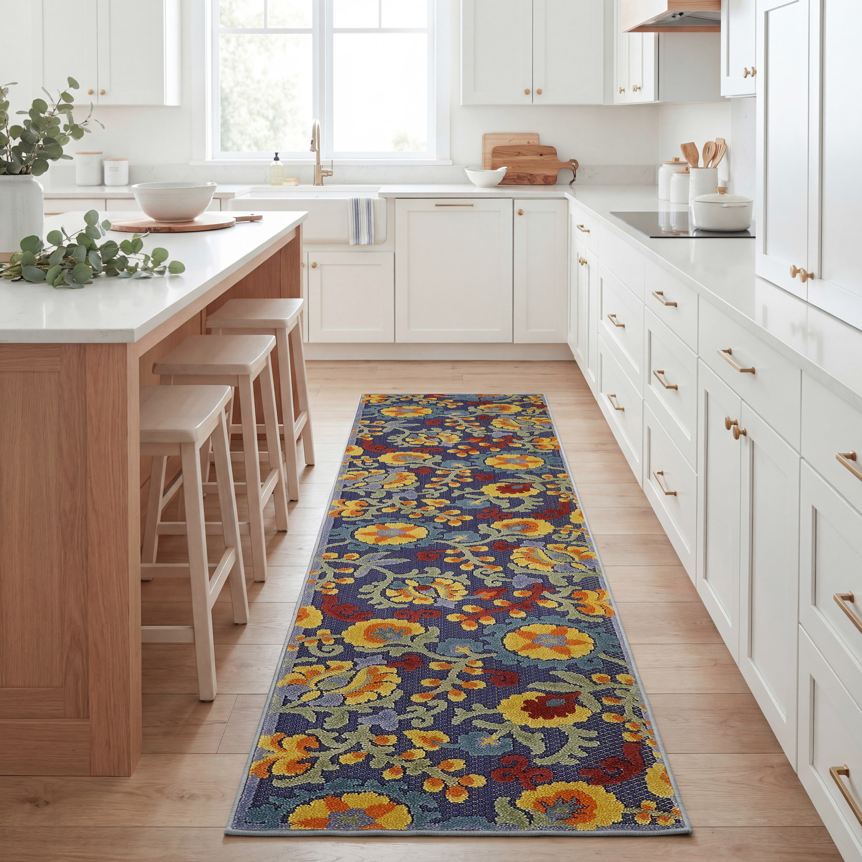 Nourison Aloha 2'3" x 8' Navy Multicolor Outdoor Rug