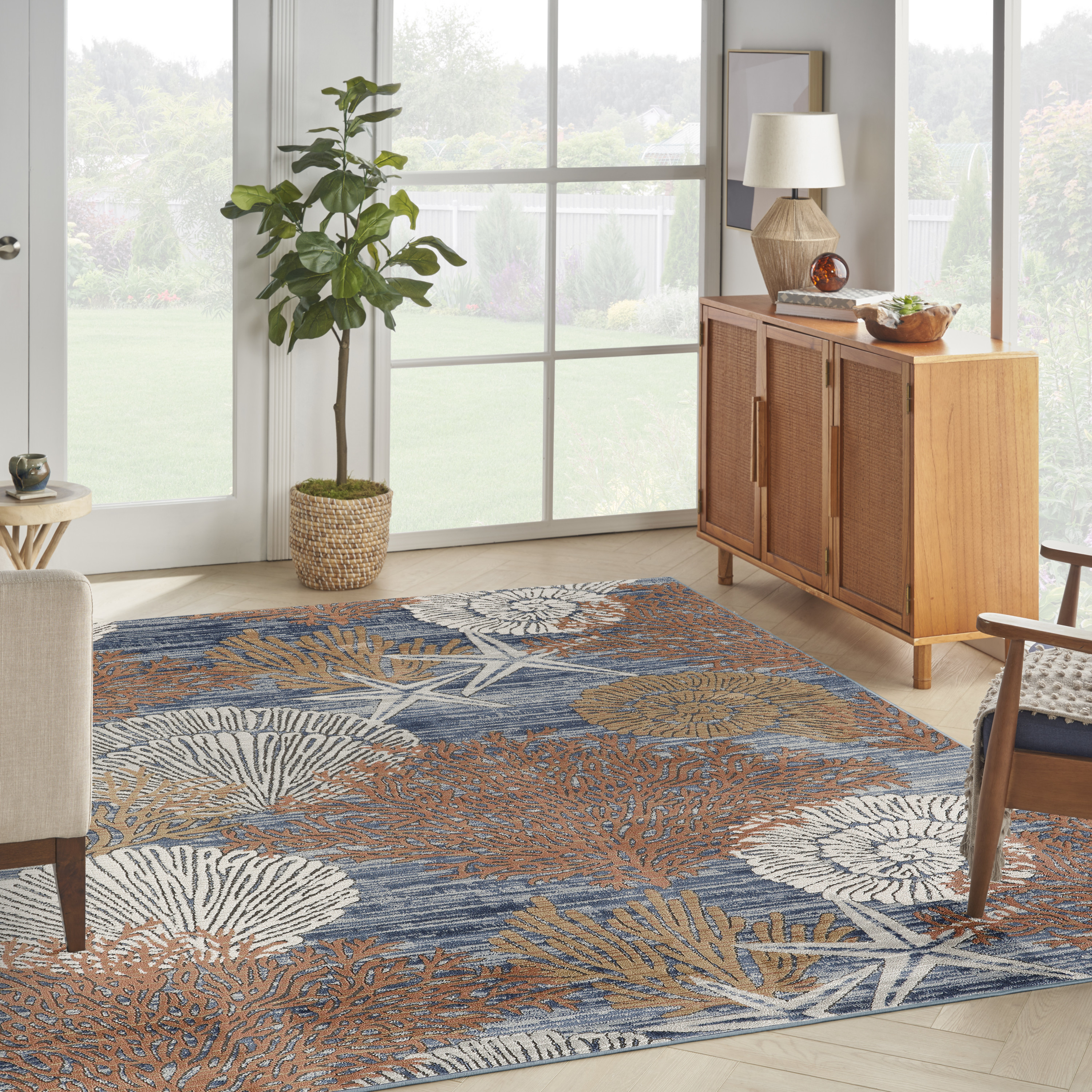 Nourison Seaside 9' x 12' Blue Multicolor Coastal, Nautical & Beach Indoor Rug