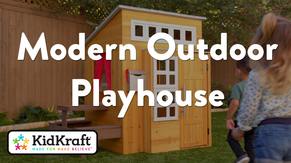 KidKraft Modern Outdoor Wooden Playhouse with Picnic Table, Mailbox and Outdoor Grill