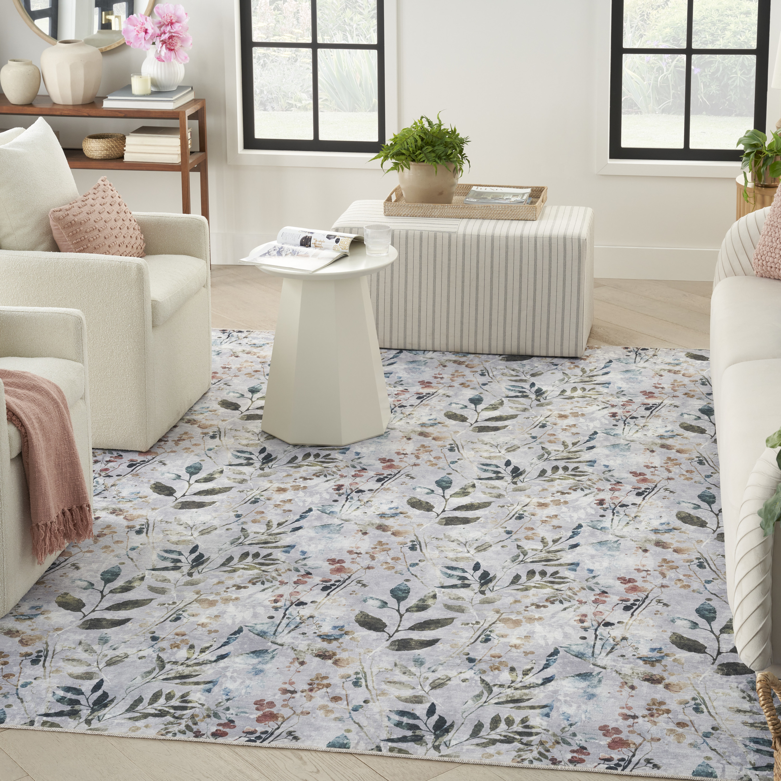 Nourison Nourison Washables 4' x 6' Grey Multicolor Contemporary Indoor Rug