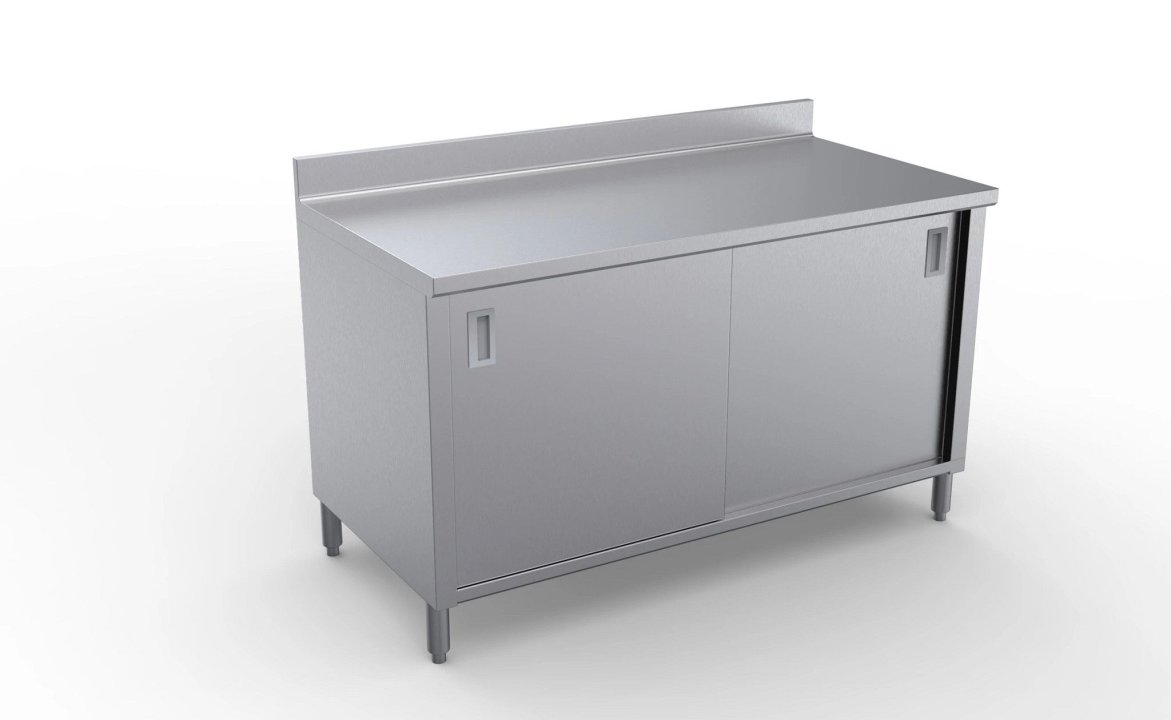 108- x 36-inch 4-Series Back of House Enclosed Base 16-Gauge Stainless Steel Work Table with Backsplash and Doors