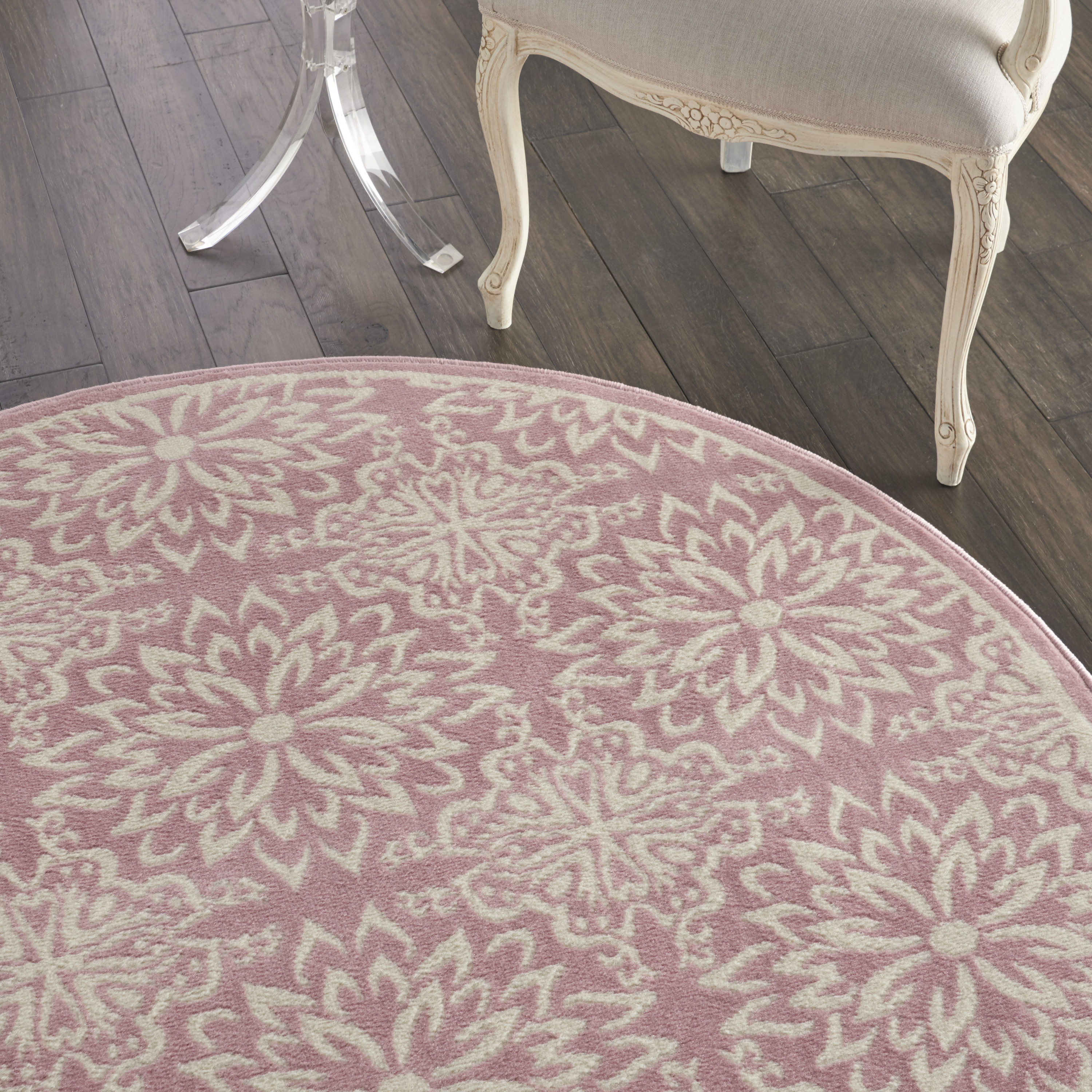 Nourison Jubilant 5'3" x Round Ivory Pink Farmhouse Indoor Rug