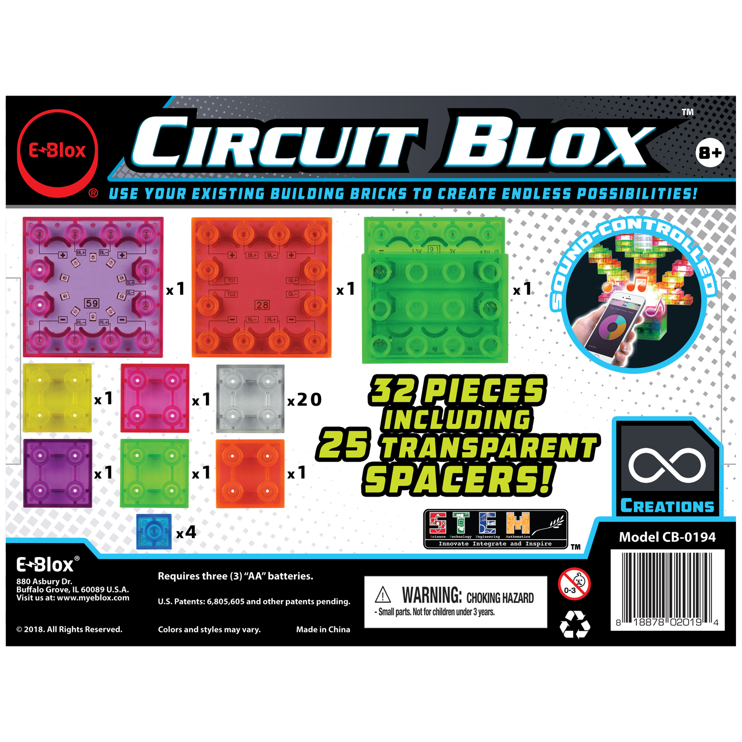 E-Blox Circuit Blox Lights Starter, Circuit Board Building Blocks, 32 Pieces image number null