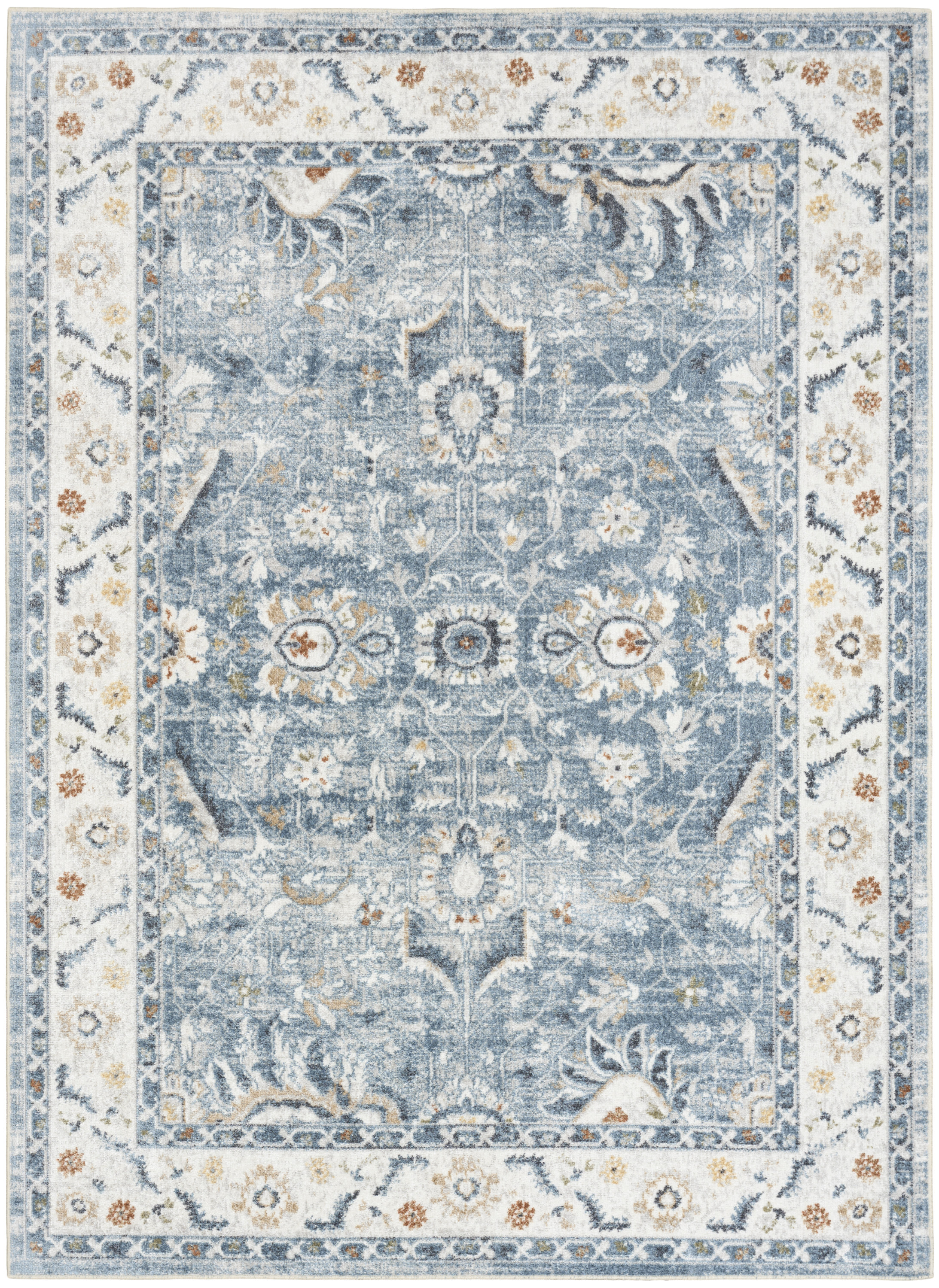 Nourison Astra Machine Washable 6'7" x 9' Blue Vintage Indoor Rug