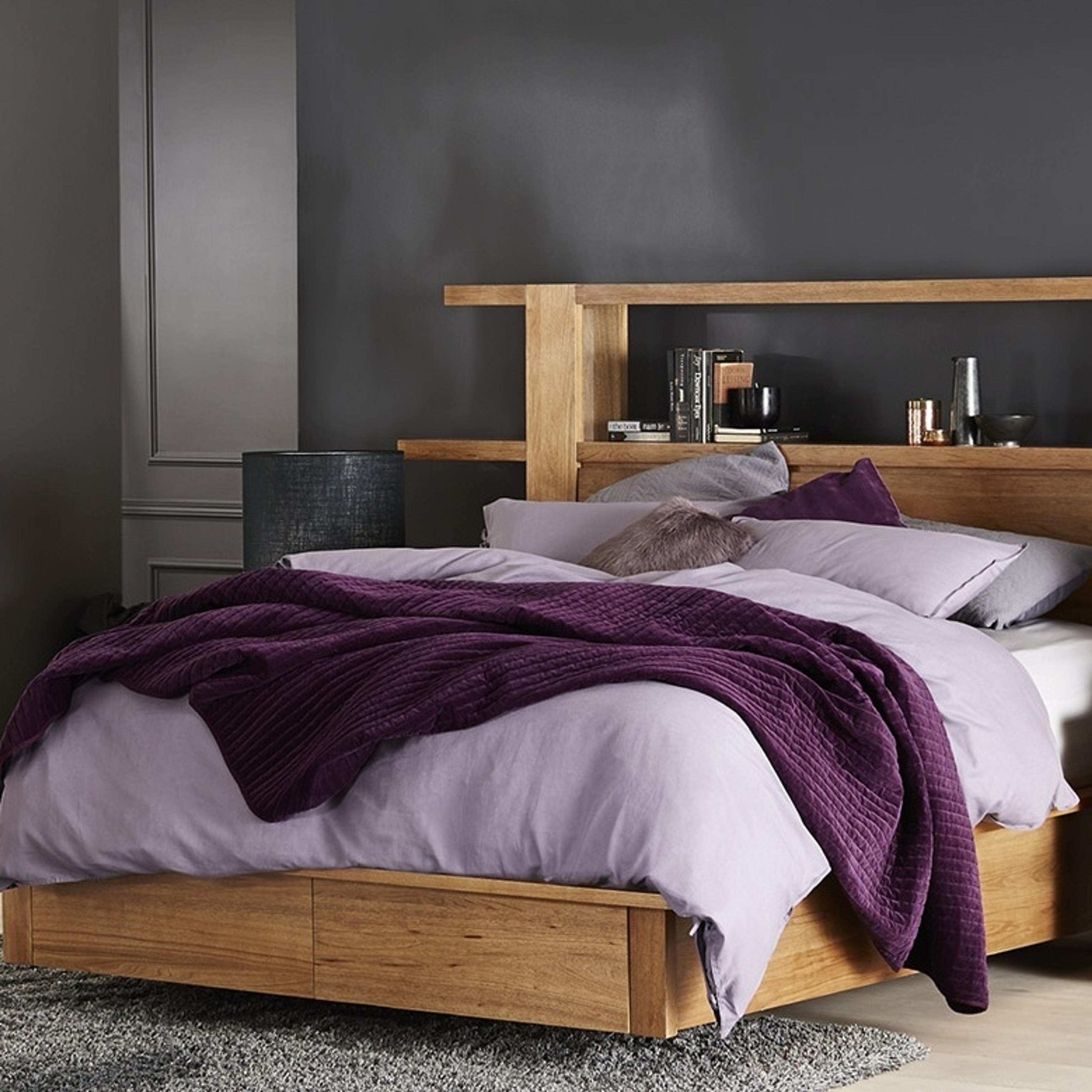 Lifestyle image of the Grandeur Bed Frame, Warm Oak from Forty Winks