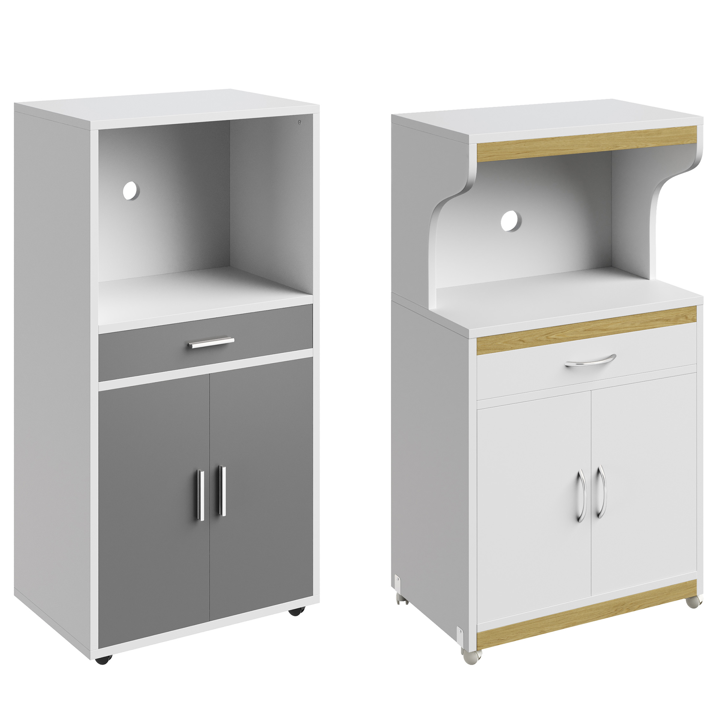 Microwave Stand with Storage Rolling Cabinet Shelf with Doors Freestanding