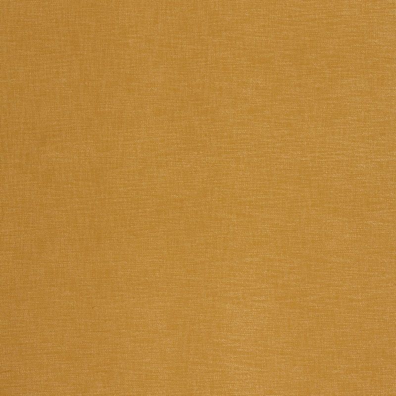 Plain mustard-yellow woven curtain hanging flat across the frame, closed; close-up of textured fabric in even indoor lighting, no visible window or furnishings.