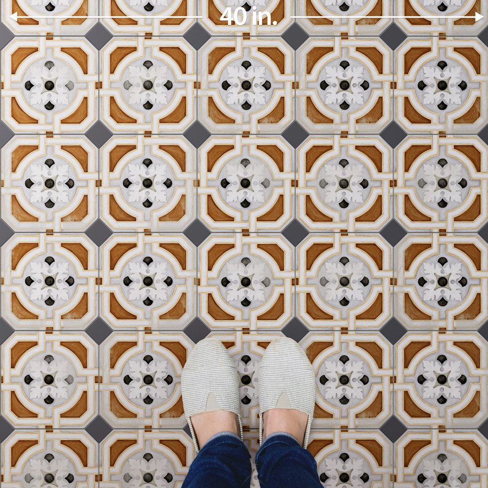 Vaudeville Octagon Deco Zimer with Taco Antracita 7-7/8 in. x 7-7/8 in. Porcelain Floor and Wall Tile