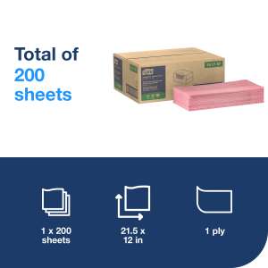 Tork, 1/4 Fold, 1 ply, 12.00"x21.50", Nonwoven Fabric, Food Service Wipers, Pink