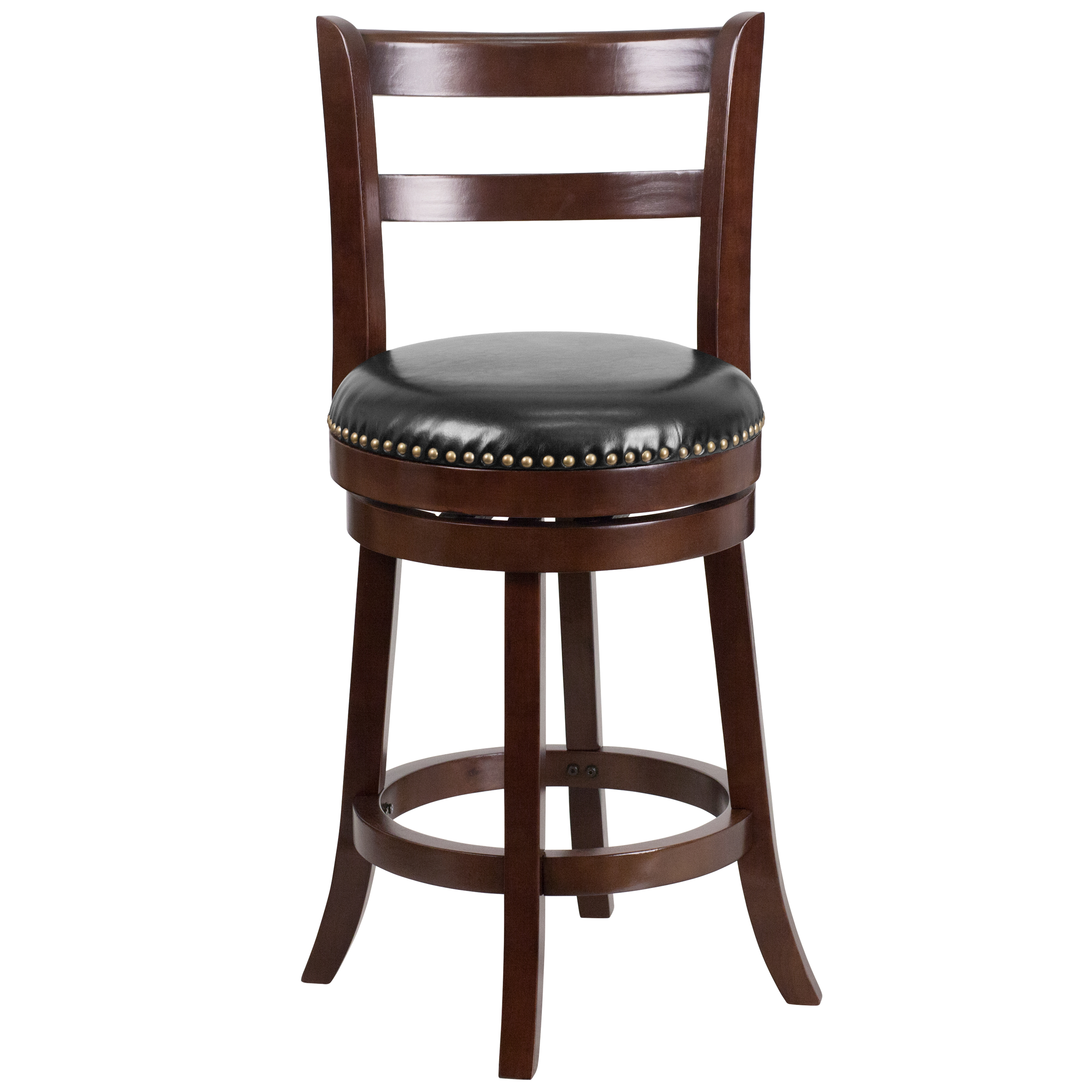 26"H Single Slat Ladder Back Cappuccino Wood Counter Swivel Stool