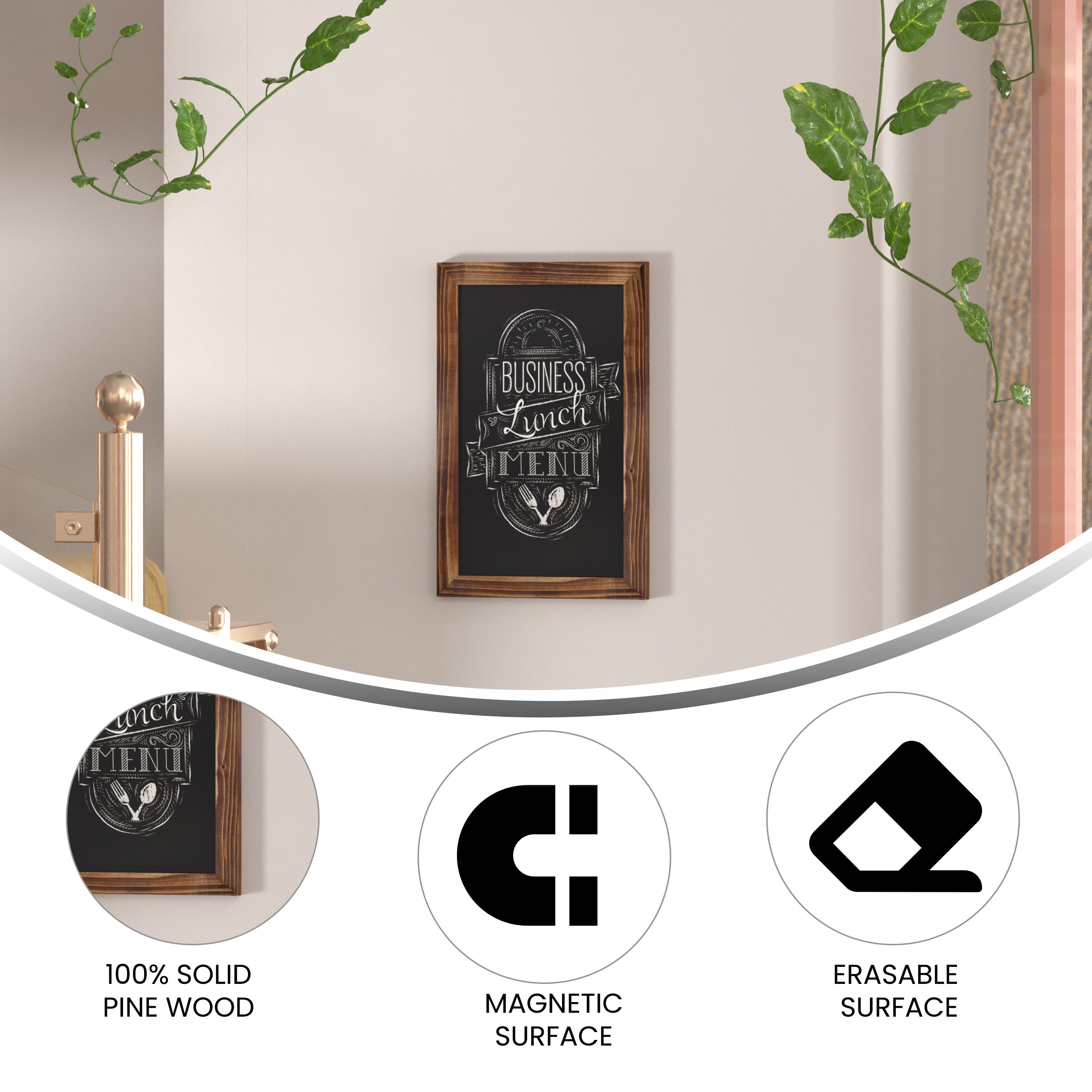 Canterbury 11" x 17" Torched Wood Wall Mount Magnetic Chalkboard Sign, Hangin... - Picture 18 of 61