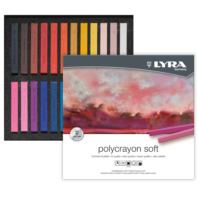 PolyCrayons Soft Pastel Sticks Set, Assorted Colors, 24 Pieces