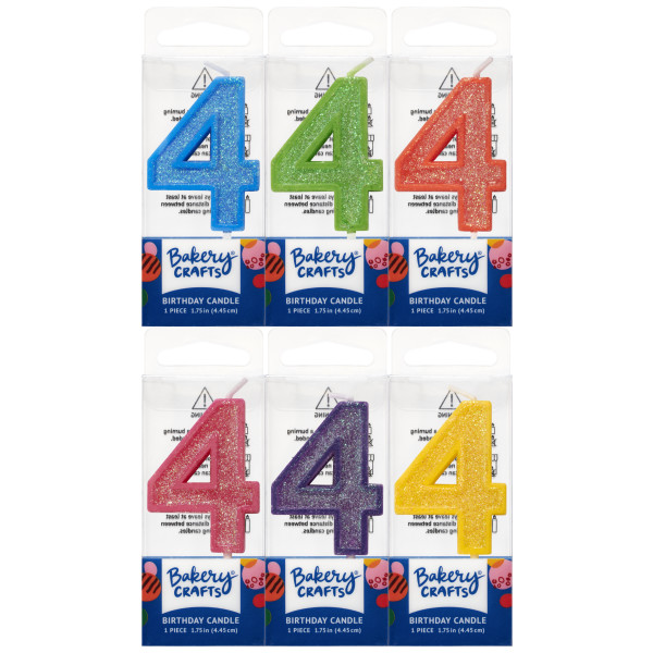 4 Mini Glitter Numeral Candles