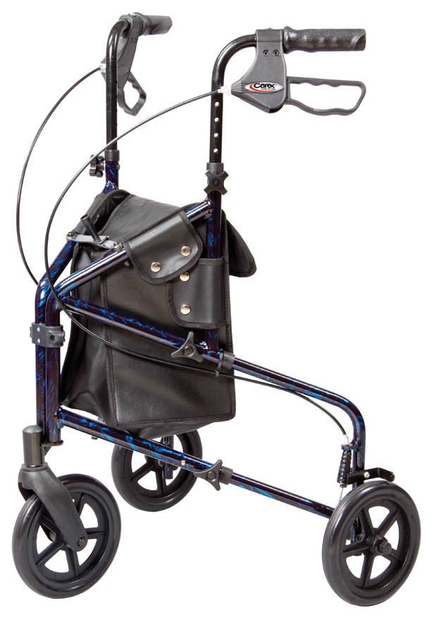 Carex® Trio Three-Wheel Rolling Walker, 31.75 – 38 Inch Handle Height, Blue