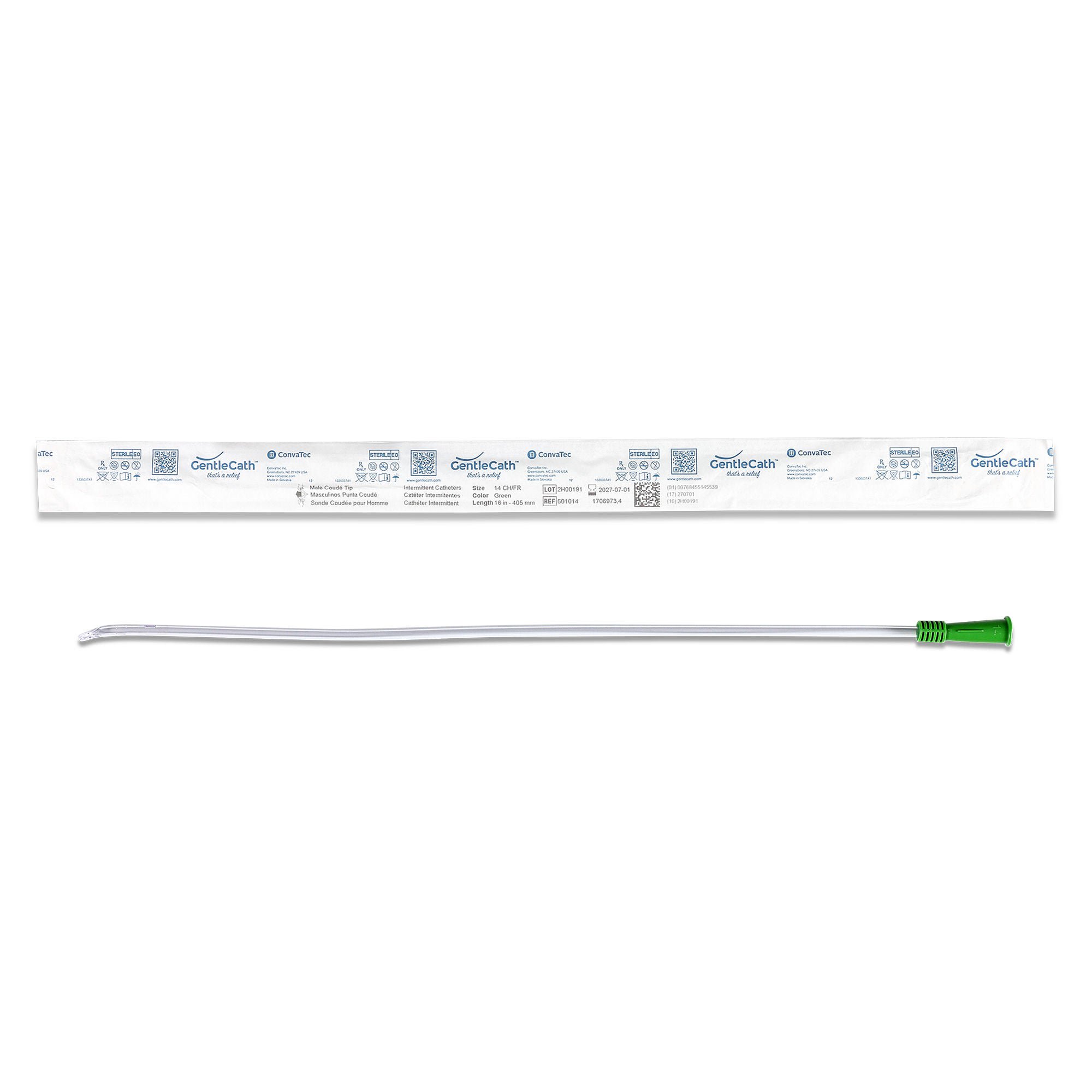 GentleCath™ Urethral Catheter, 14 Fr., Male, Coudé