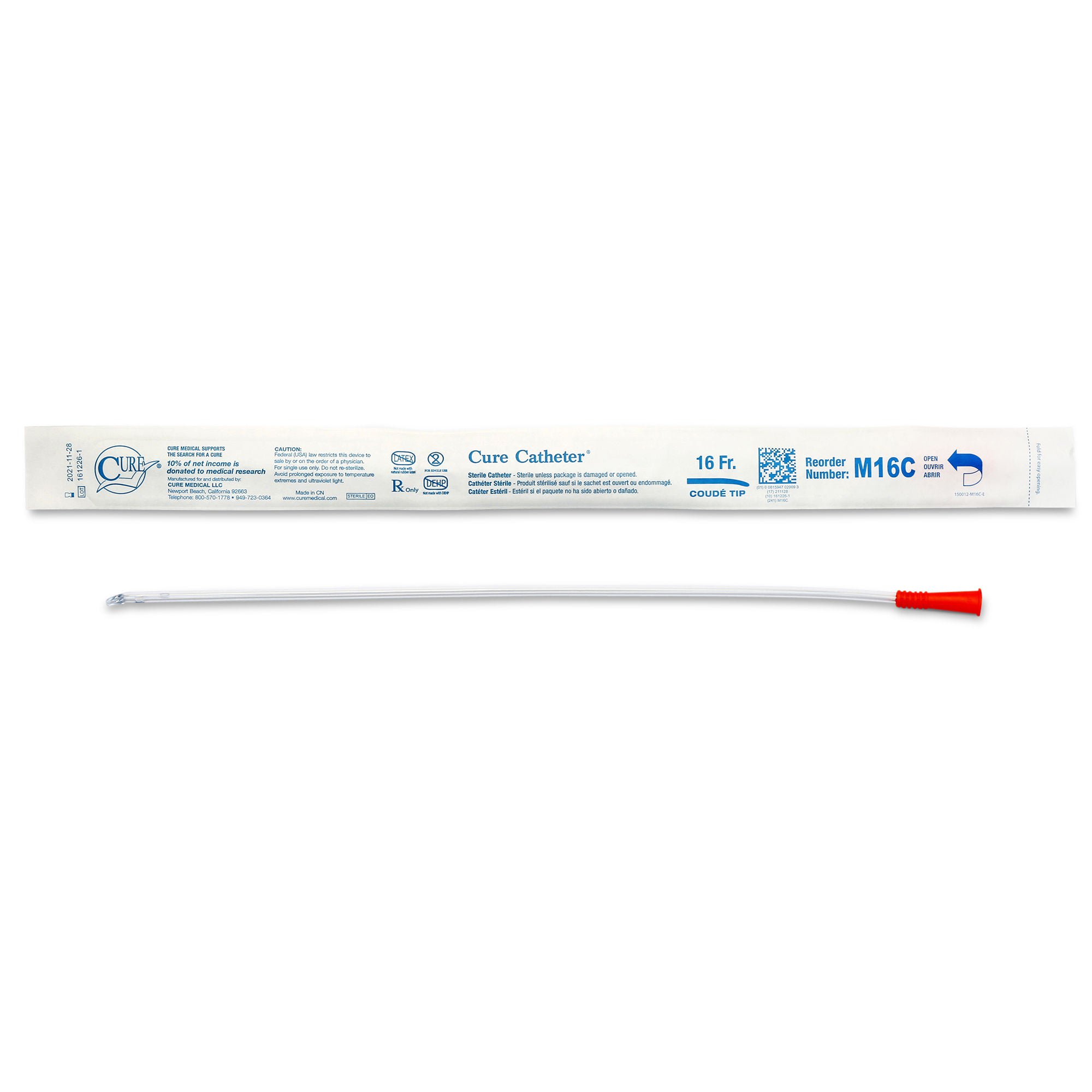 Cure Catheter™ Male Intermittent Catheter, 16 Fr., Coudé