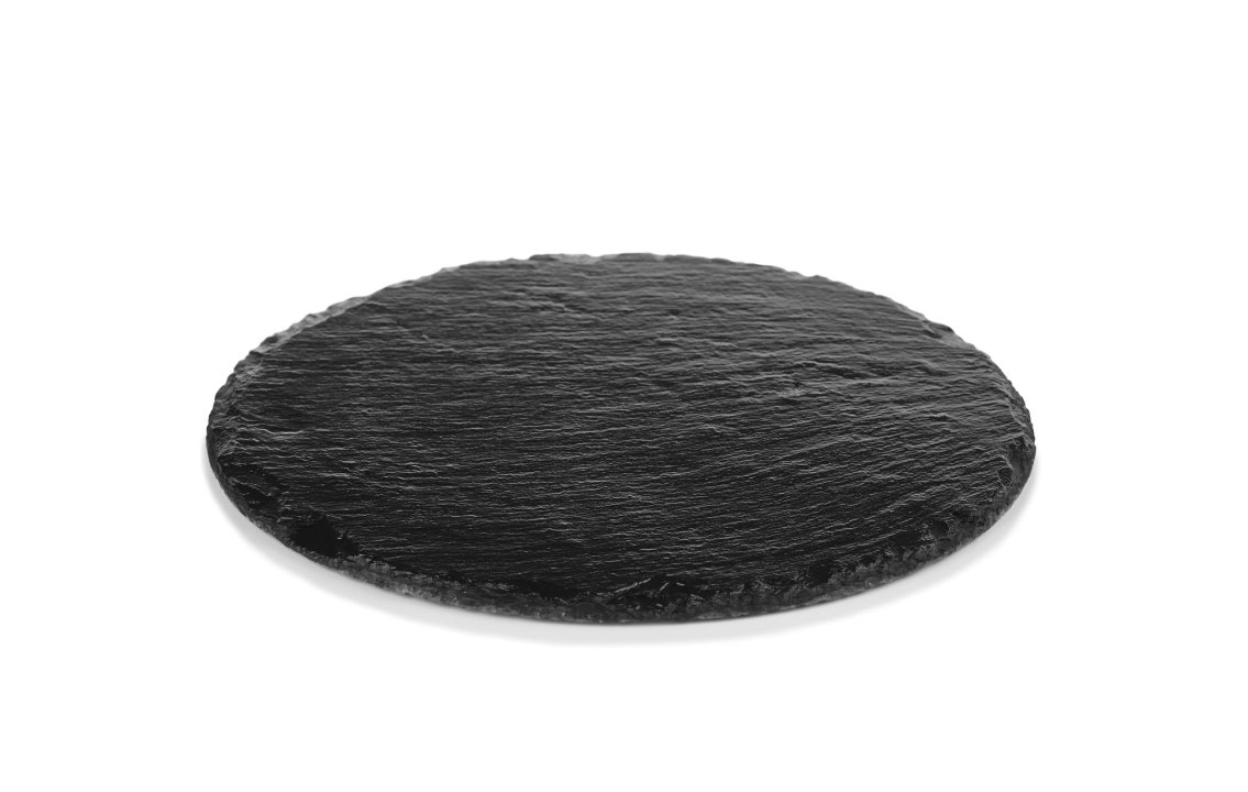 Ardoise presentation noir rond de 20 cm avec coins naturels