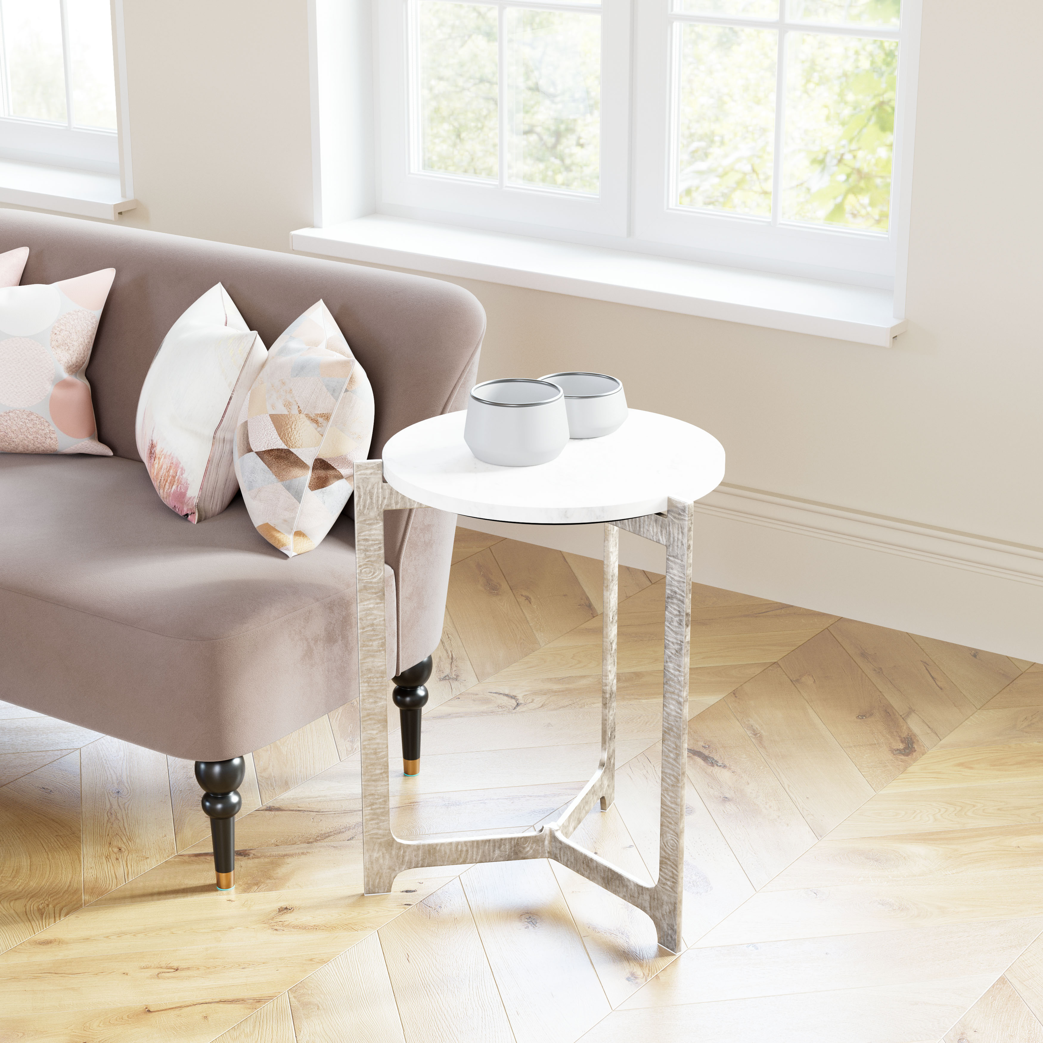 Barmas Side Table White & Silver product image