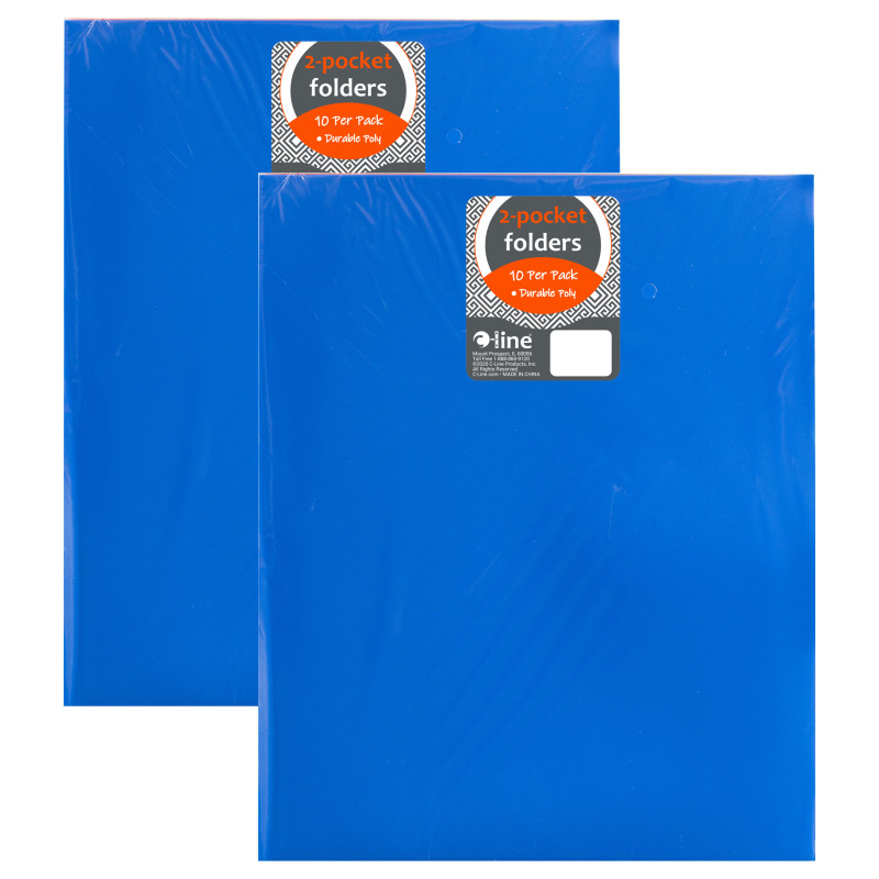 Two-Pocket Heavyweight Poly Portfolio Folder, Primary Colors, 10 Per Pack, 2 Packs