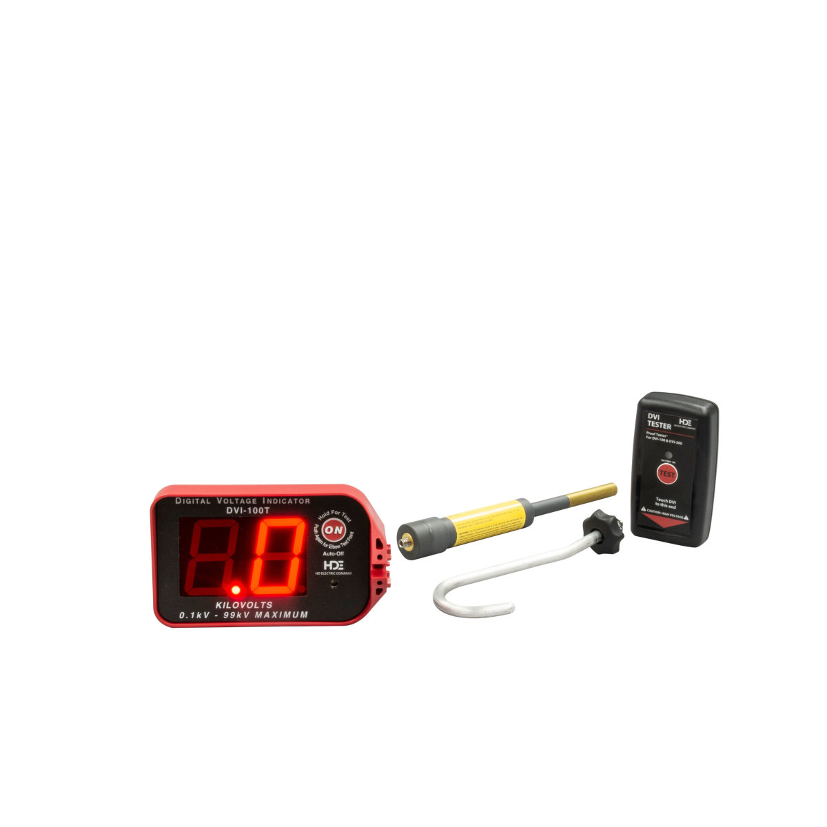Digital voltage indicator with test point 100kV, OH/UG kit 2. Measures voltage up to 99kv line-to-ground.  Voltage readout distinguishes between nominal and induced voltages.  Audible indication when voltage is detected.  Test Point mode.  Auto-shutoff and low battery indication features.  Versatile for overhead and underground applications
