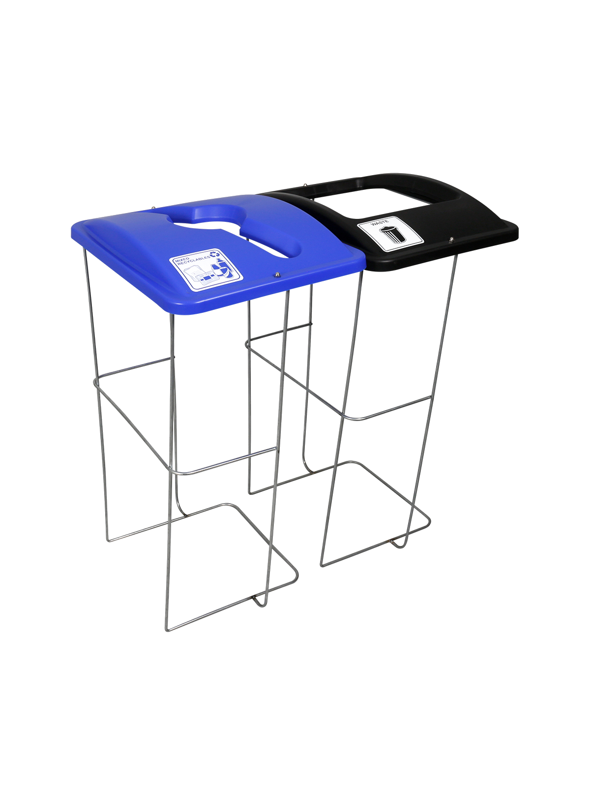 WIRE EVENT CONTAINER (2 Pack) – Double – Kit – Mixed Recyclables-Waste – Mixed-Full – Blue-Black