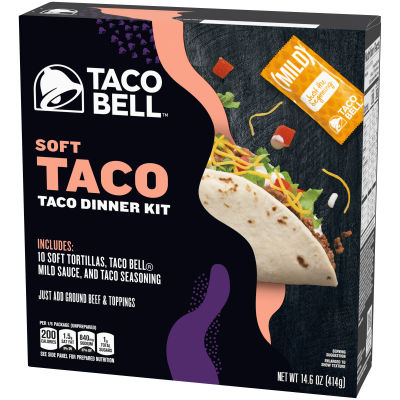 Taco Bell Soft Taco Dinner Kit 10 Soft Tortillas, Taco Bell Mild Sauce & Seasoning, 14.6 oz Box