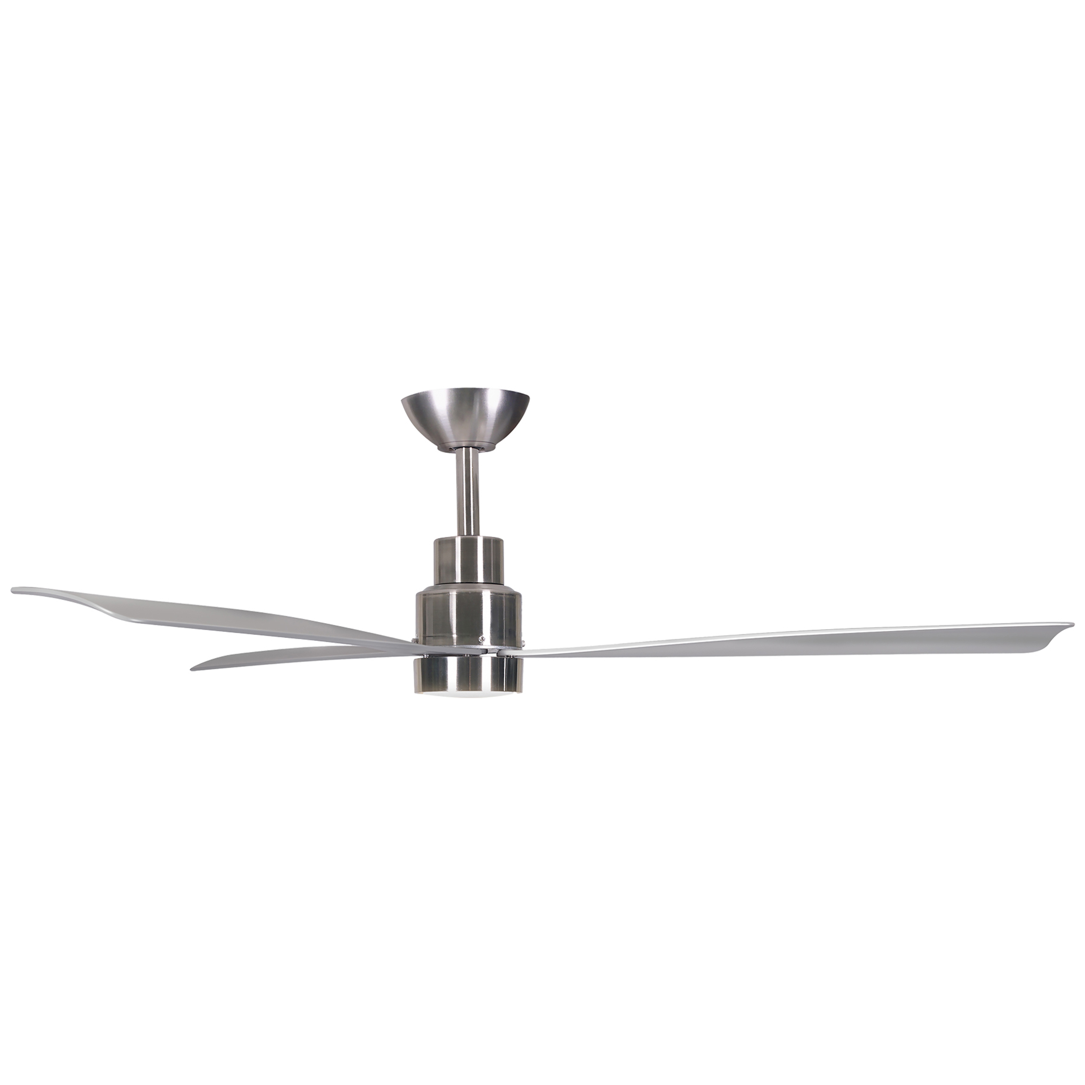 The Simple 52" ceiling fan combines contemporary design with practical functionality. Its wet-rated construction and integrated LED lighting make it ideal for both indoor and covered outdoor spaces. - alternate view