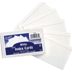 Index Cards, White, Ruled, 1/4" Ruled 3" x 5", 100 Cards
