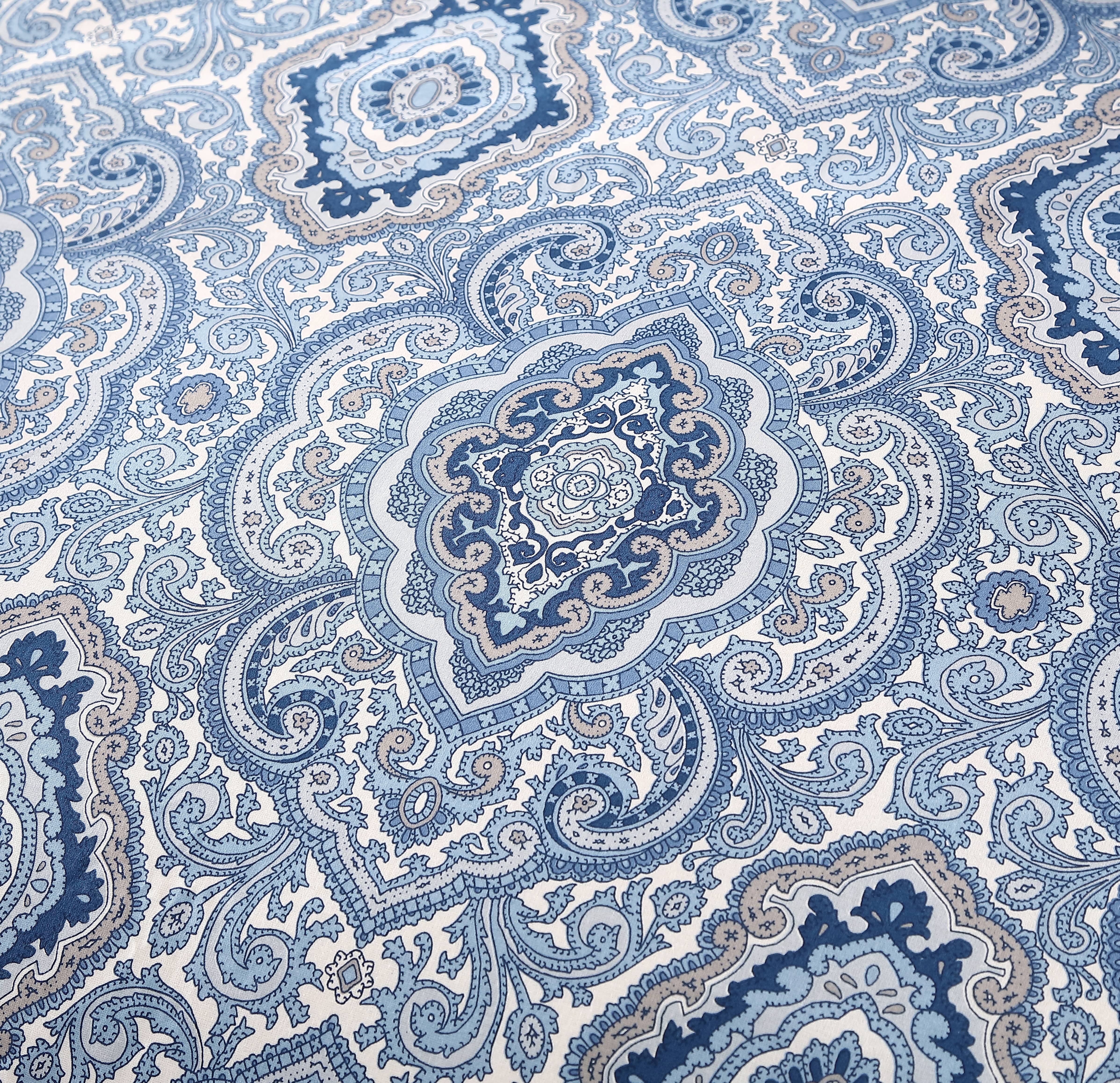 City Scene Milan Cotton Blue 3 Piece Comforter Set-Full/Queen - Picture 7 of 19