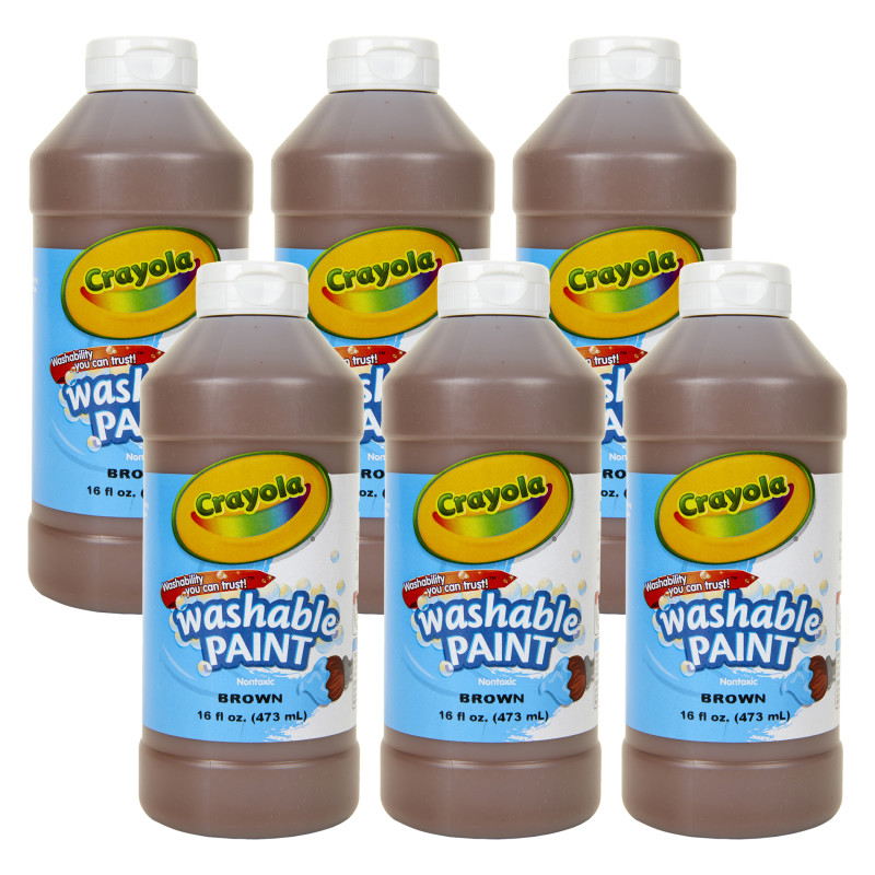 Washable Paint, Brown, 16 oz. Bottles, Pack of 6