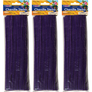 Regular Chenille Stems, Purple, 12 in x 4 mm, 100 Pieces Per Pack, 3-Pack