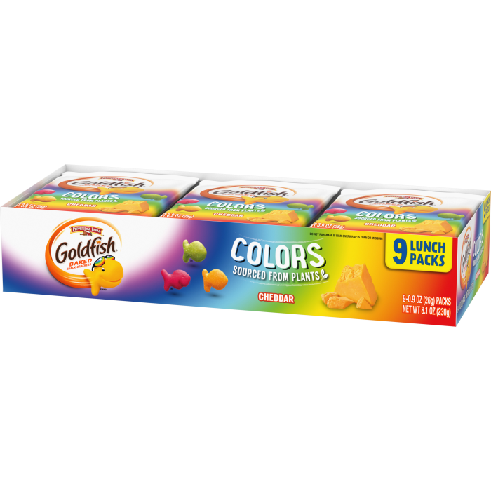 Goldfish® Colors Cheddar, 9 count box, 0.9 oz, bag - Right Angle Image