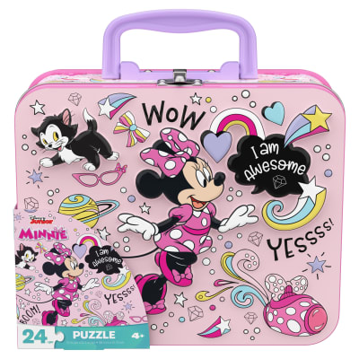 Minnie Mouse 24-Piece Puzzle in Tin with Handle, for Families and Kids Ages 4 and up