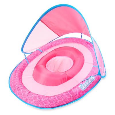SwimWays Baby Spring Float, Baby Pool Float with Canopy, Swim Training PFD, Swimming Pool Accessories for Babies and Toddlers 9-24 Months, Mermaid