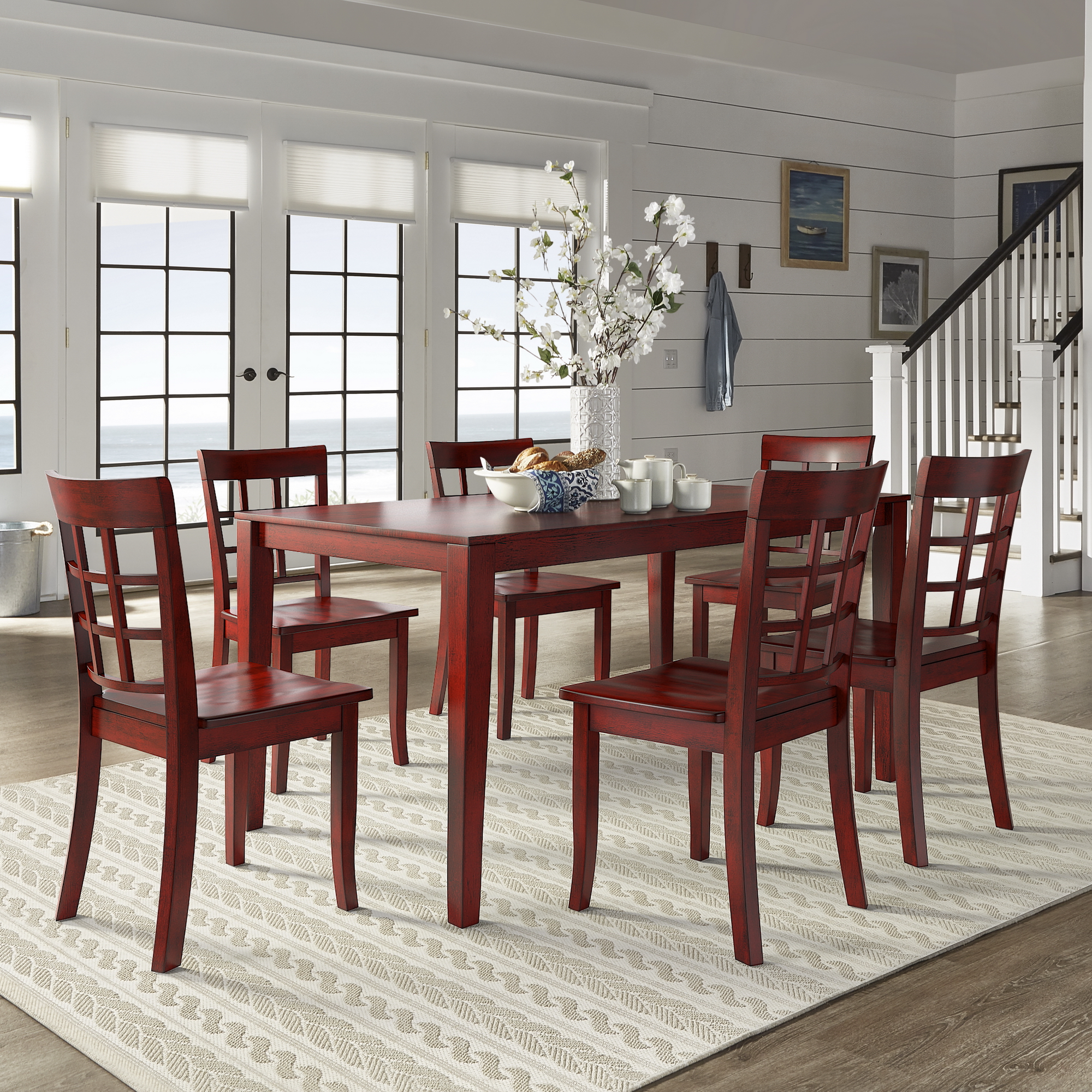 60-inch Rectangular Antique Berry Red Dining Set