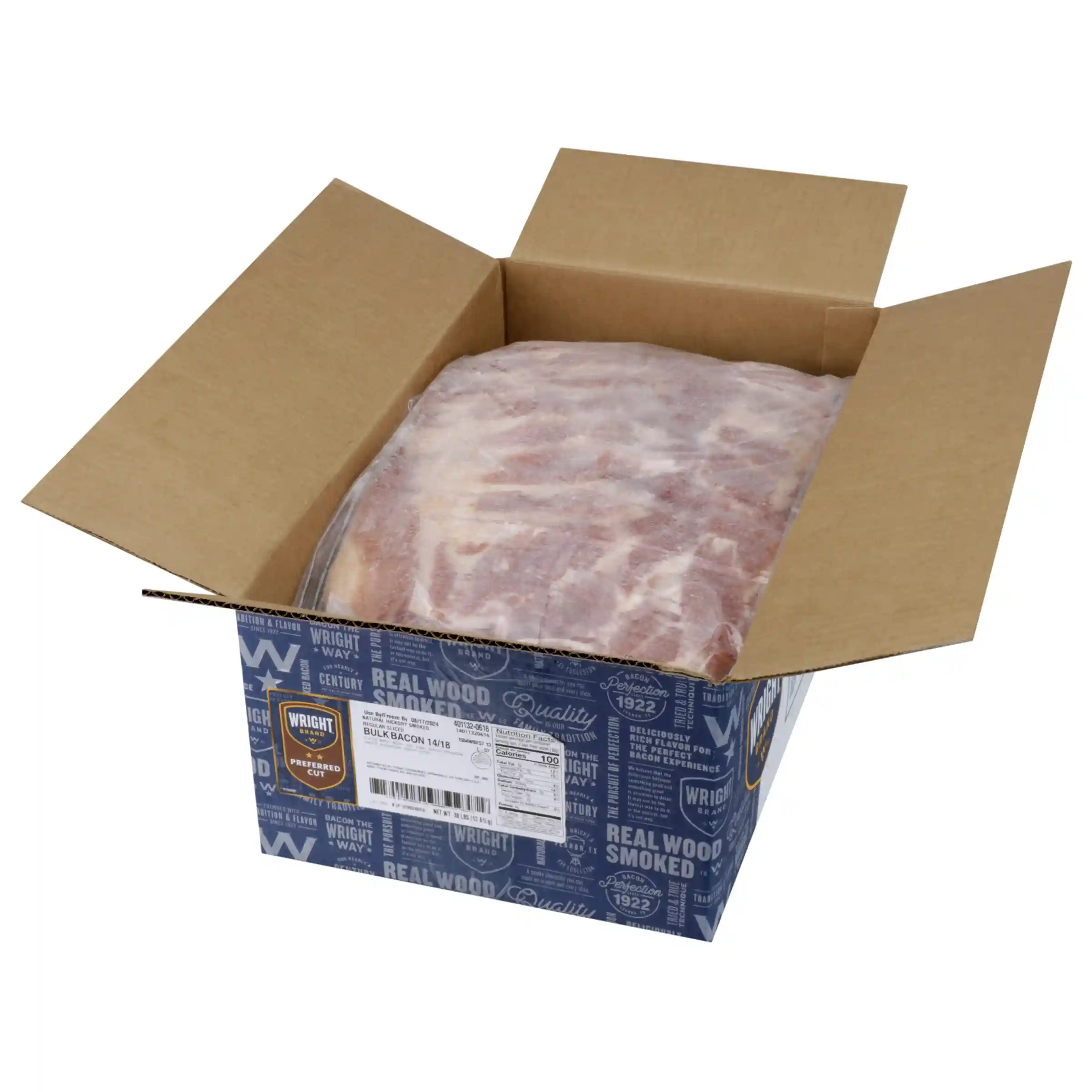 Wright® Brand Naturally Hickory Smoked Regular Sliced Flat-Pack® Bacon, 15 Lbs, 14-18 Slices per Pound, Frozen_image_4