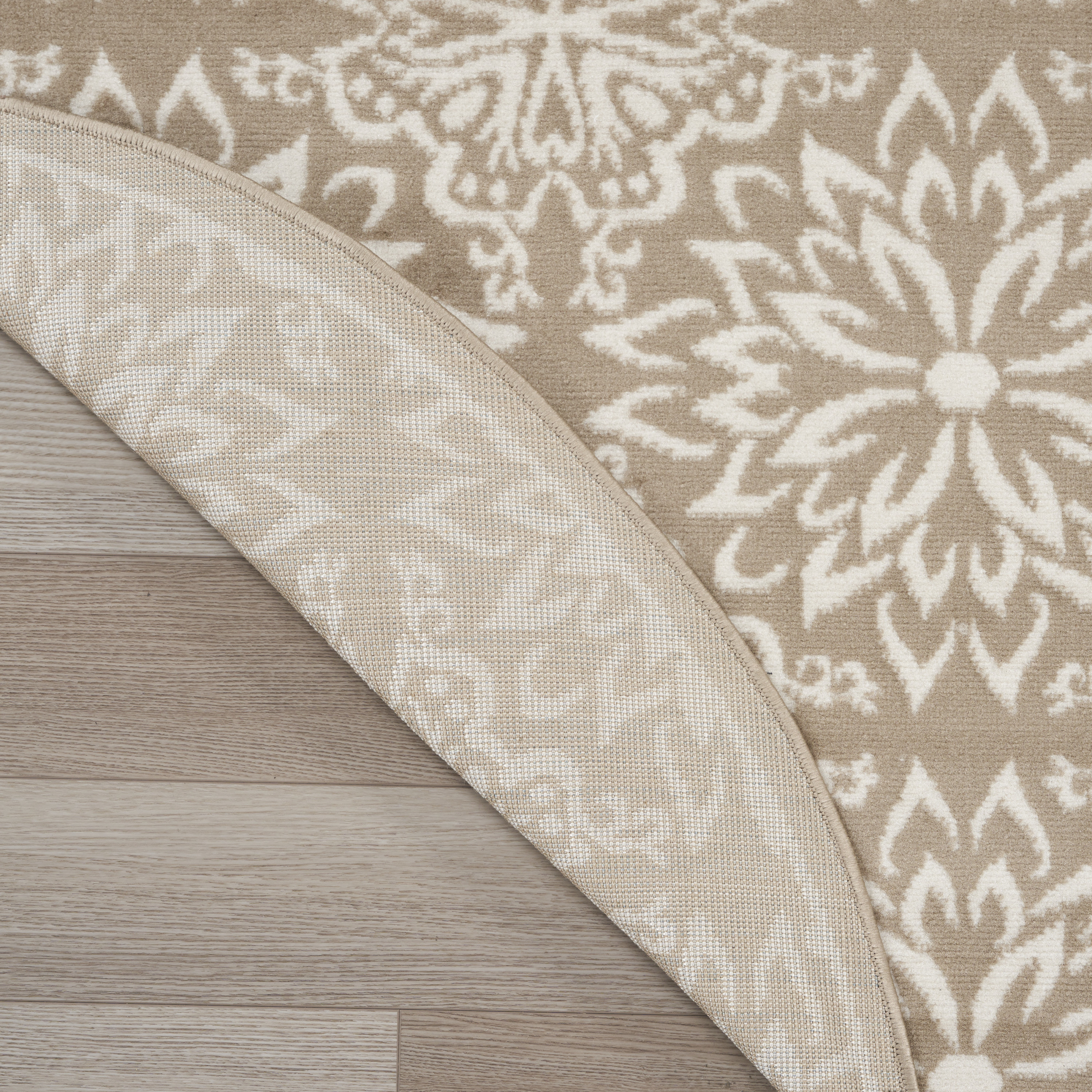 Nourison Jubilant 5'3" x Round Taupe Farmhouse Indoor Rug