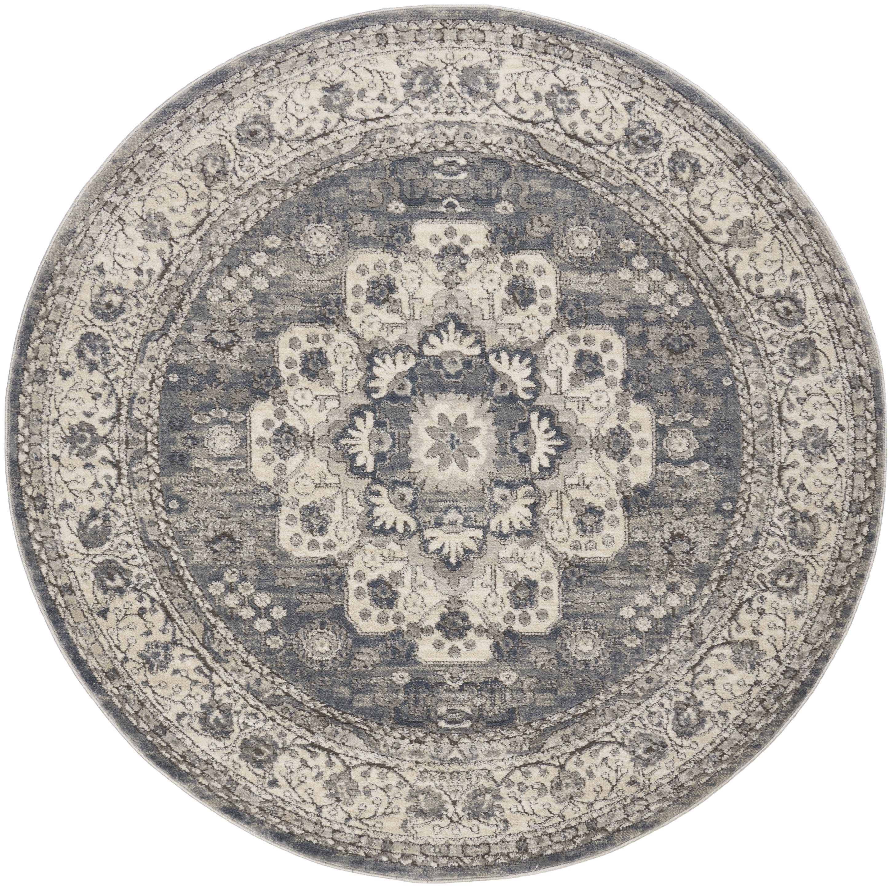 Nourison Quarry 5'3" x Round Grey Ivory Vintage Indoor Rug